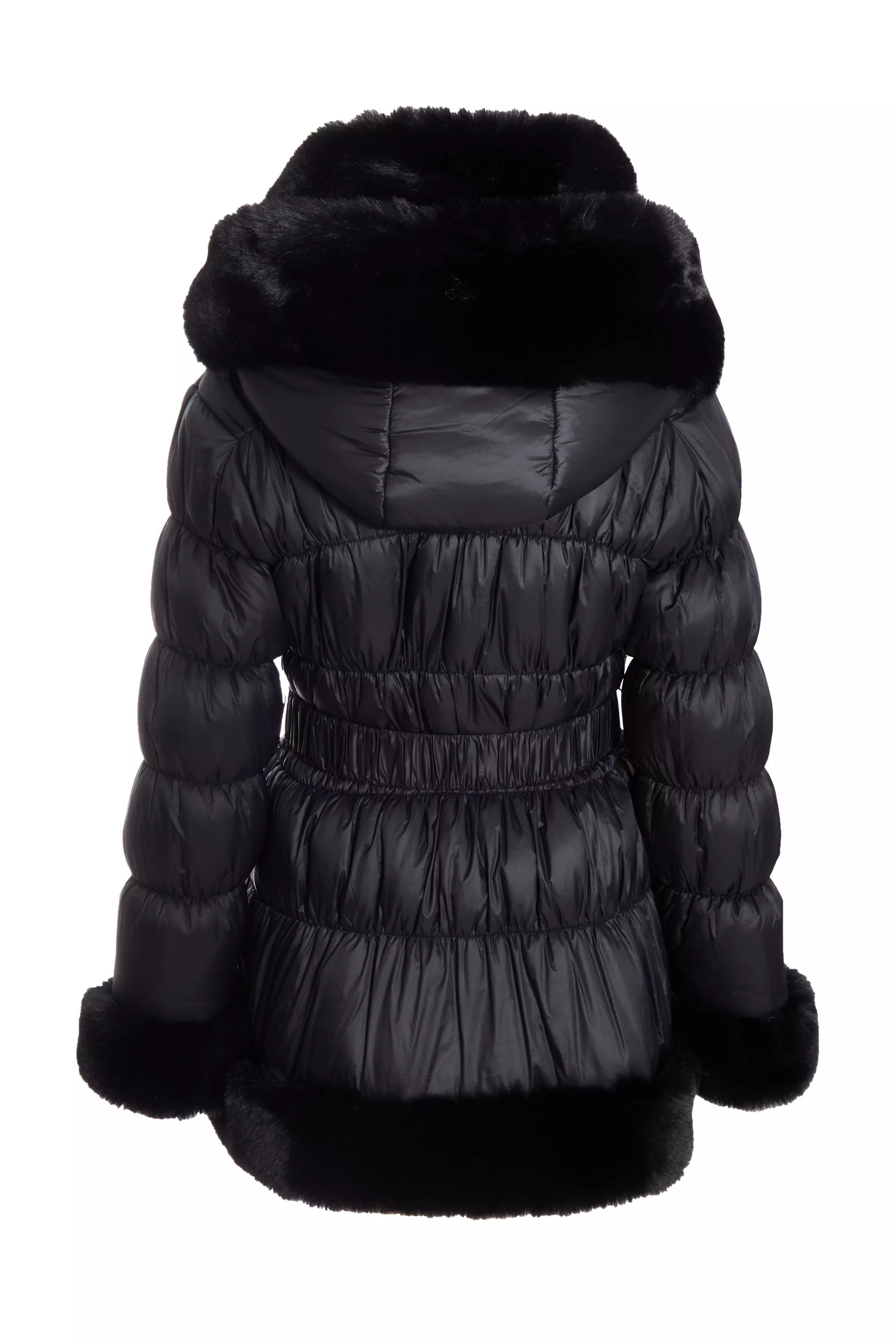 Black Padded Faux Fur Trim Jacket