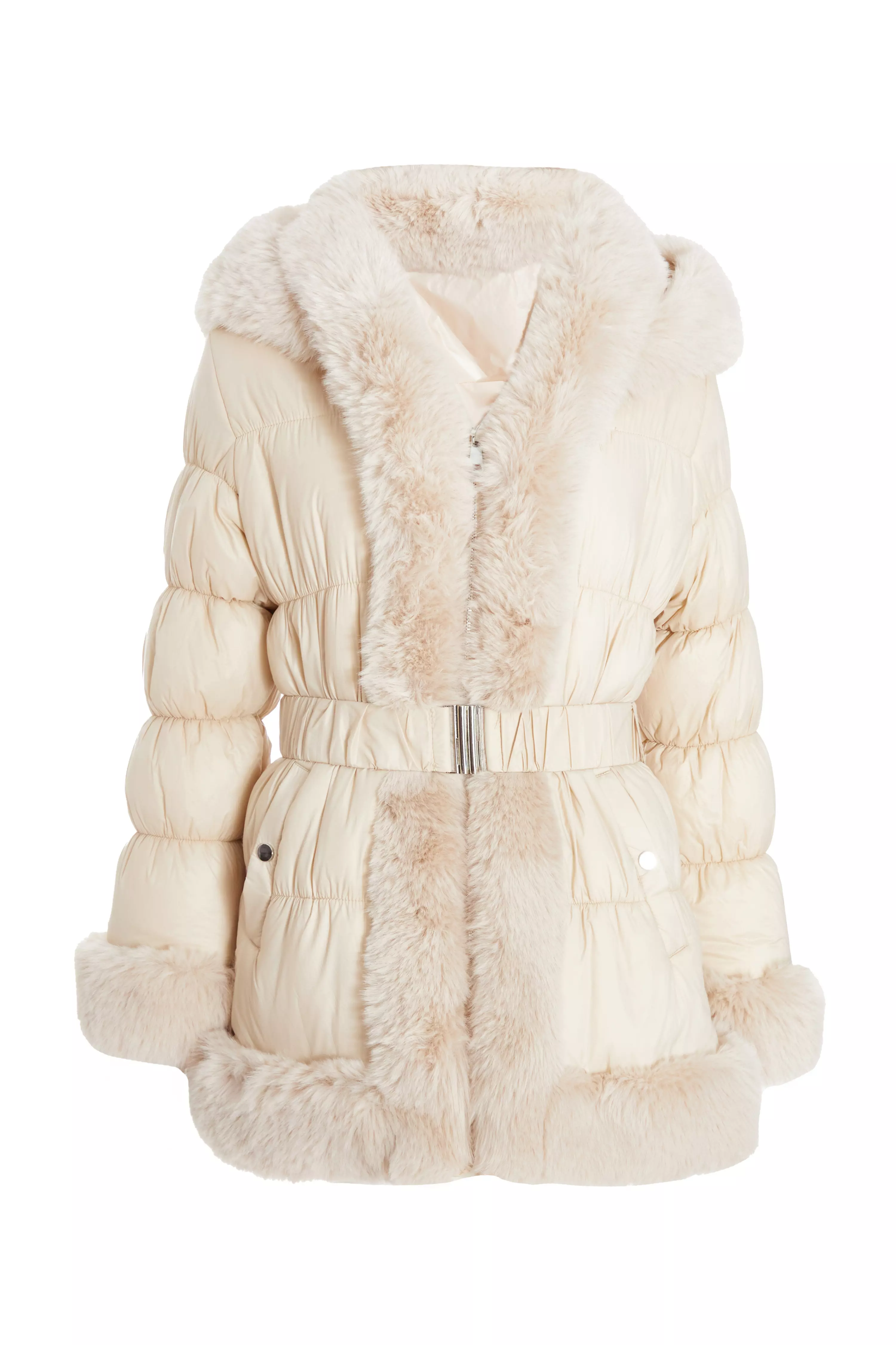 Stone Padded Faux Fur Trim Jacket