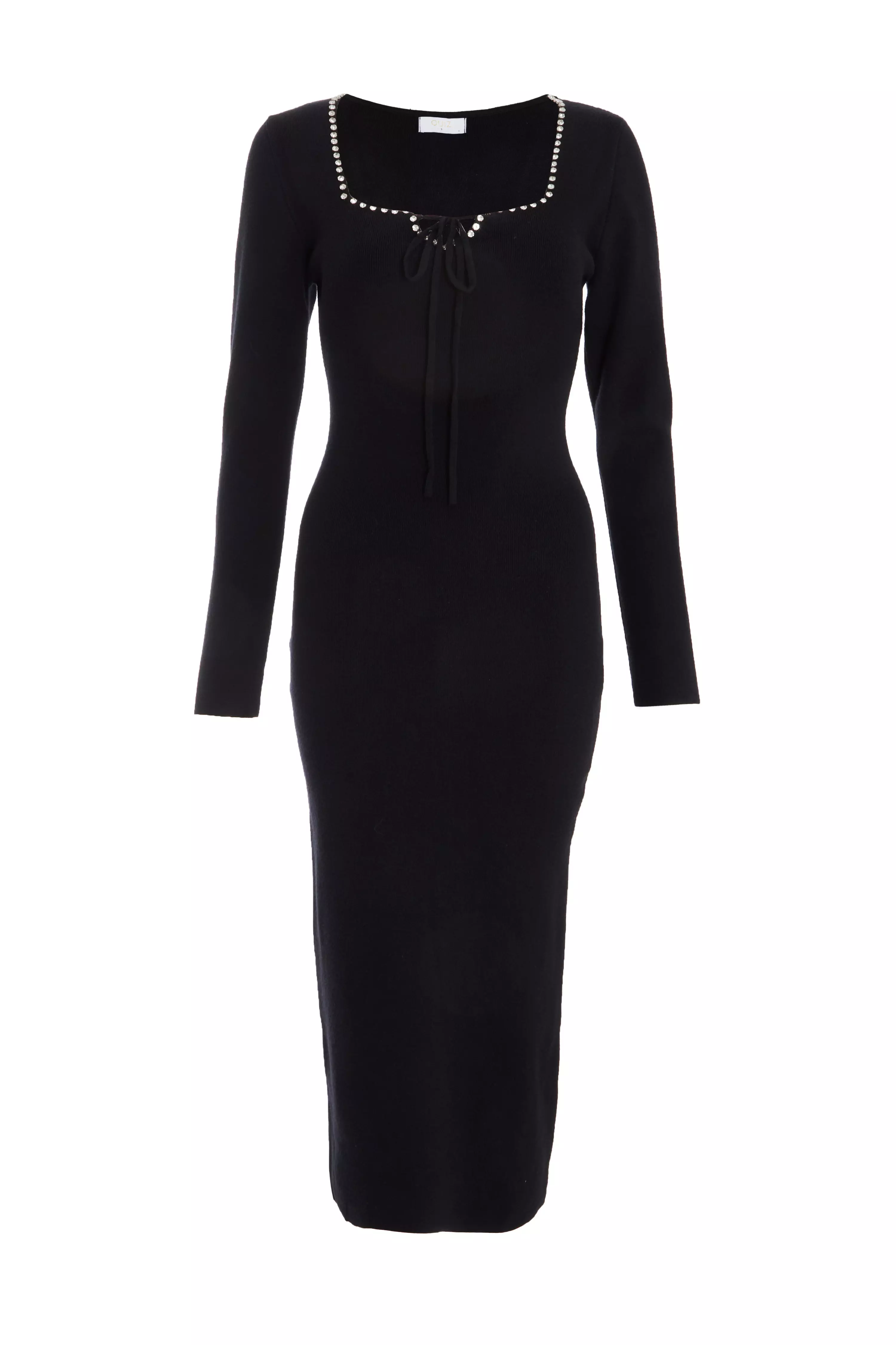 Black Diamante Trim Jumper Dress