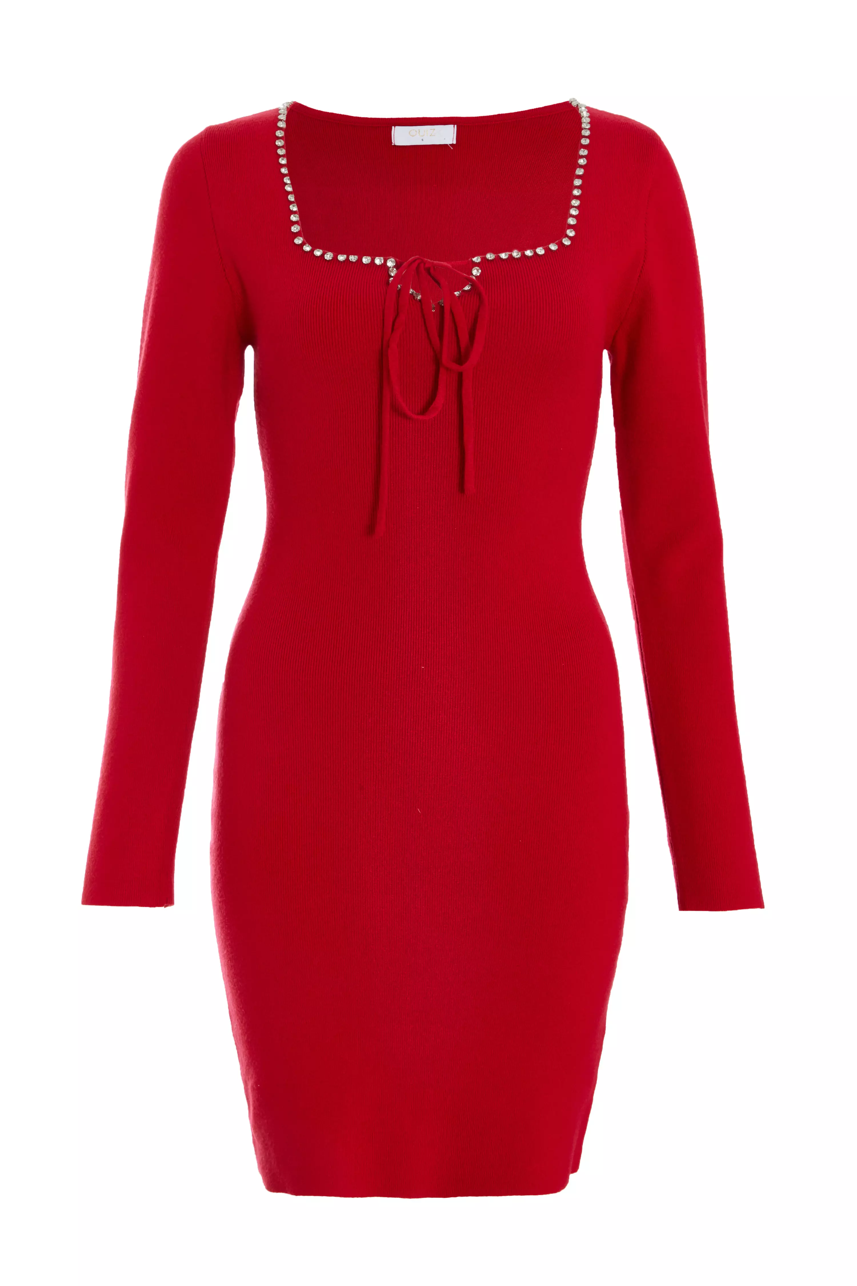 Red Diamante Trim Jumper Dress