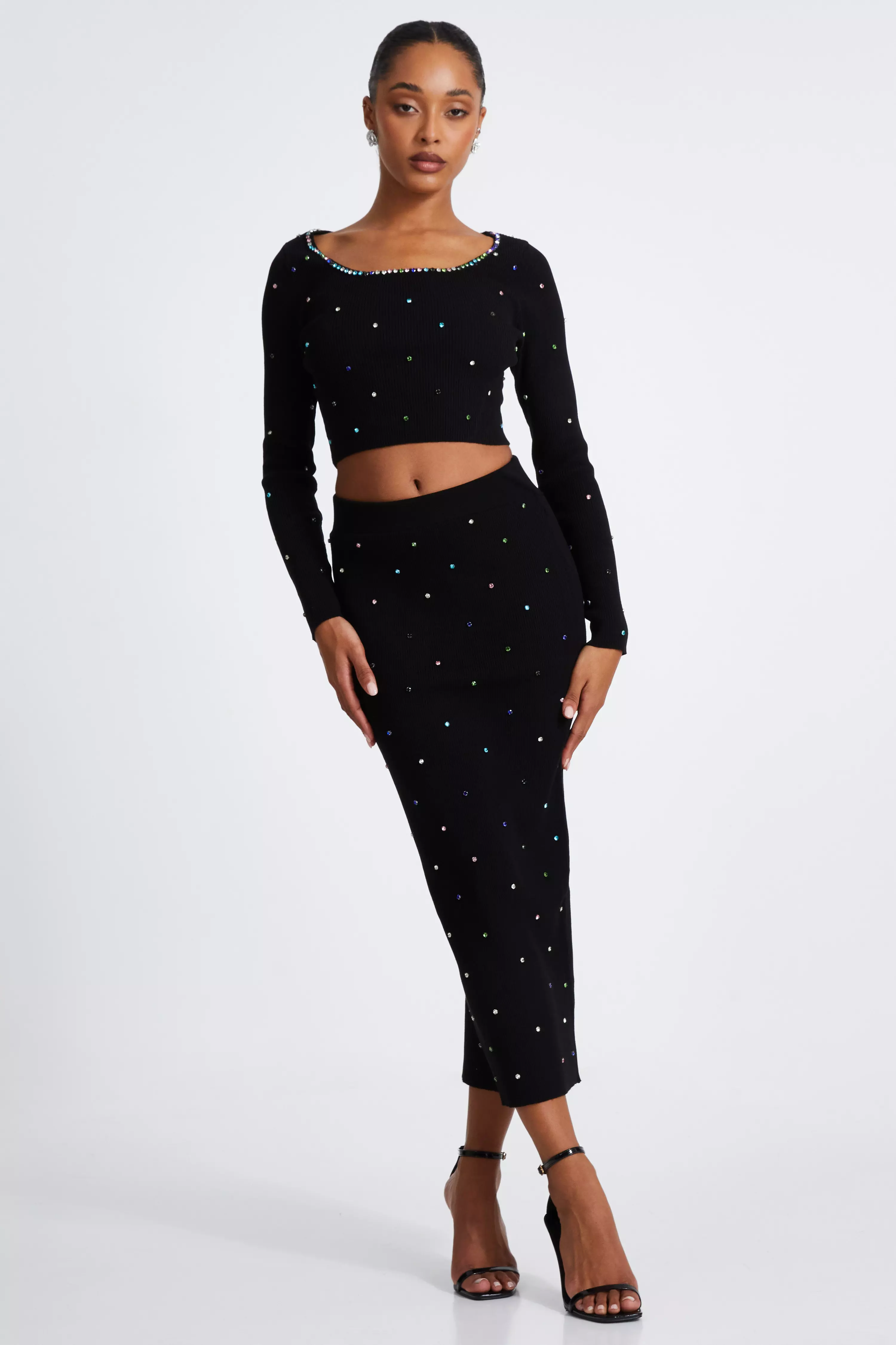 Black Embellished Knit Cropped Jumper 