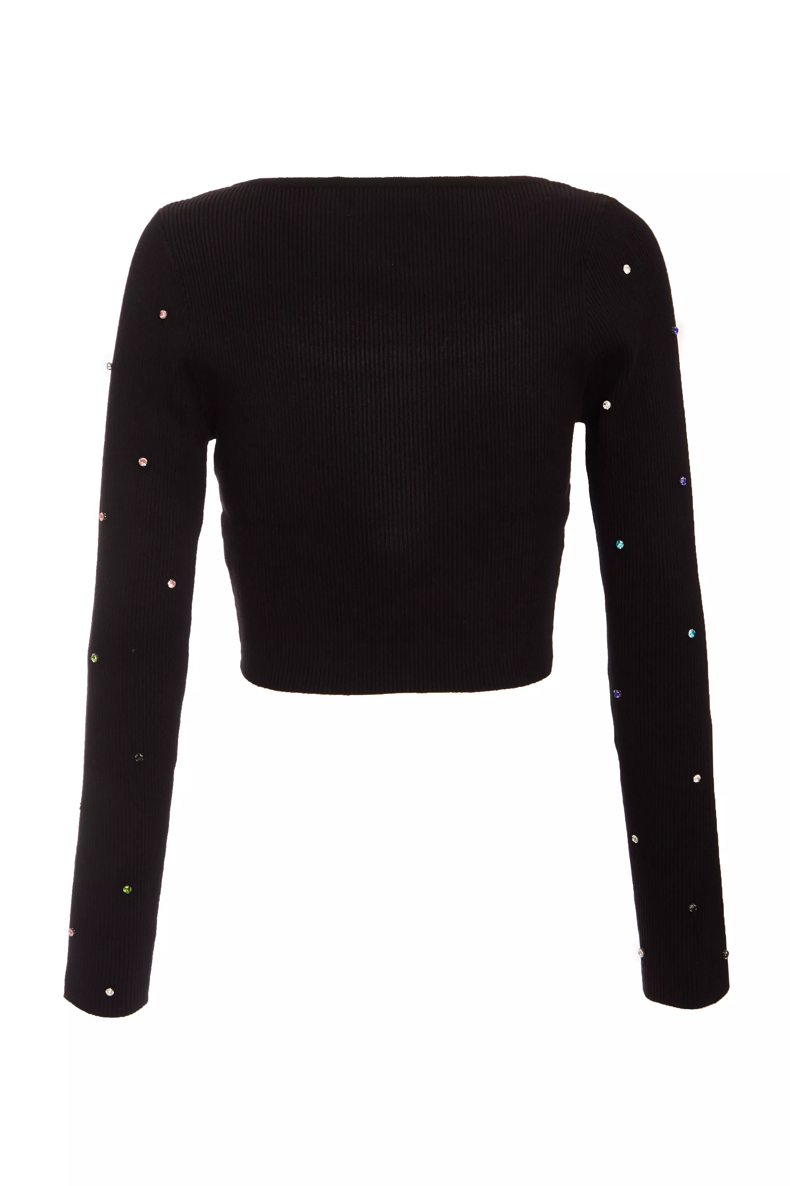 Black Embellished Knit Cropped Jumper 