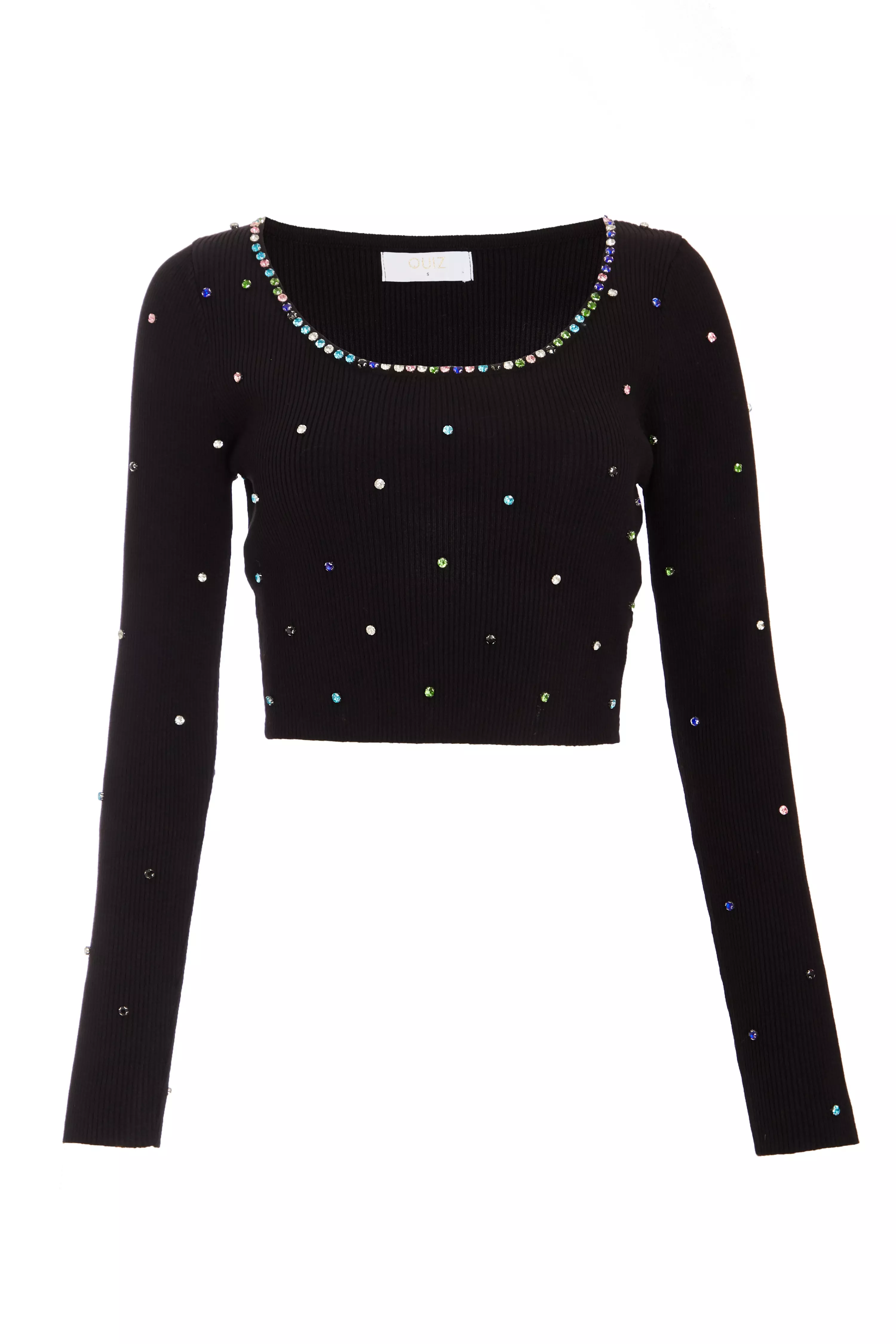 Black Embellished Knit Cropped Jumper 