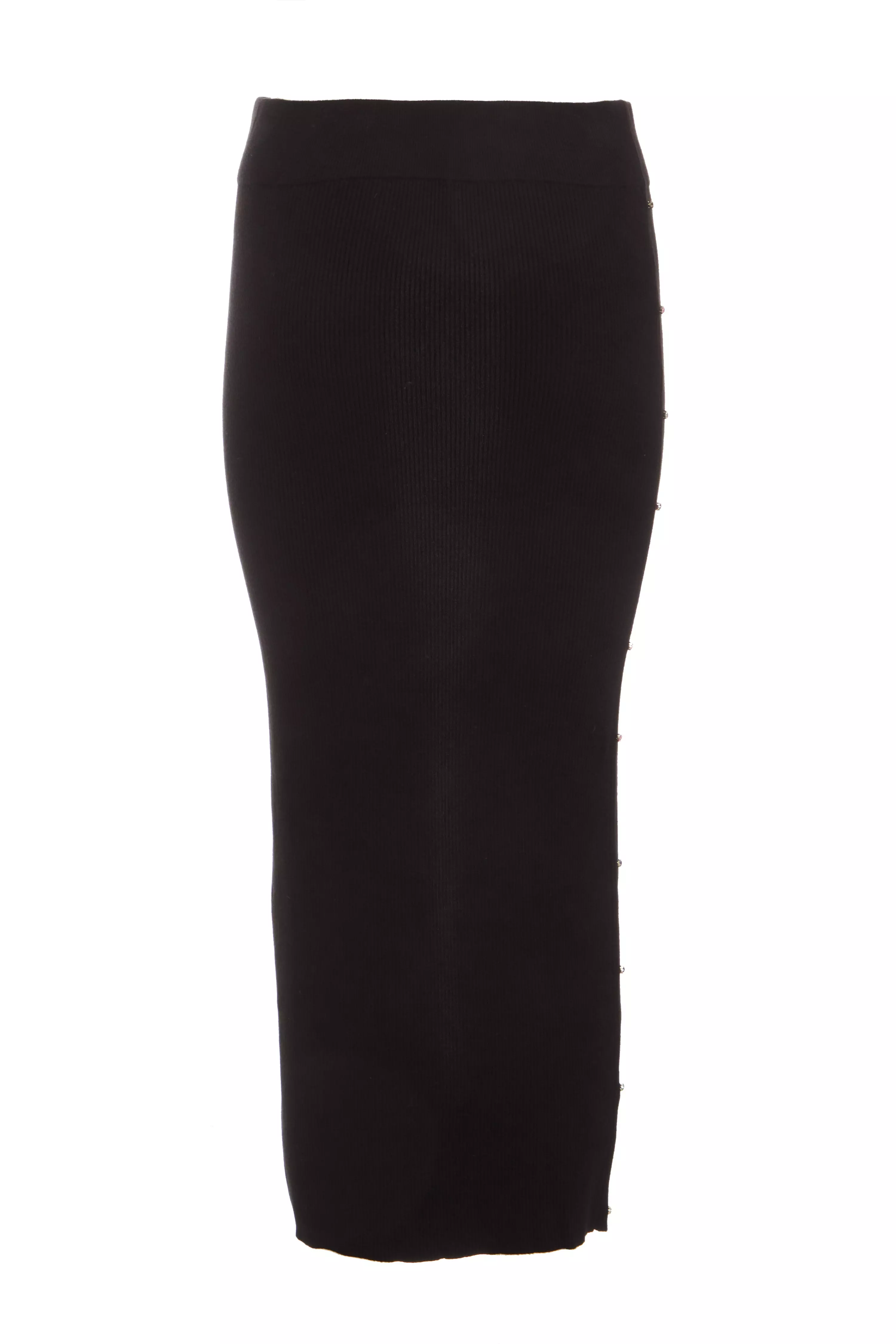 Black Knit Diamante Midi Skirt