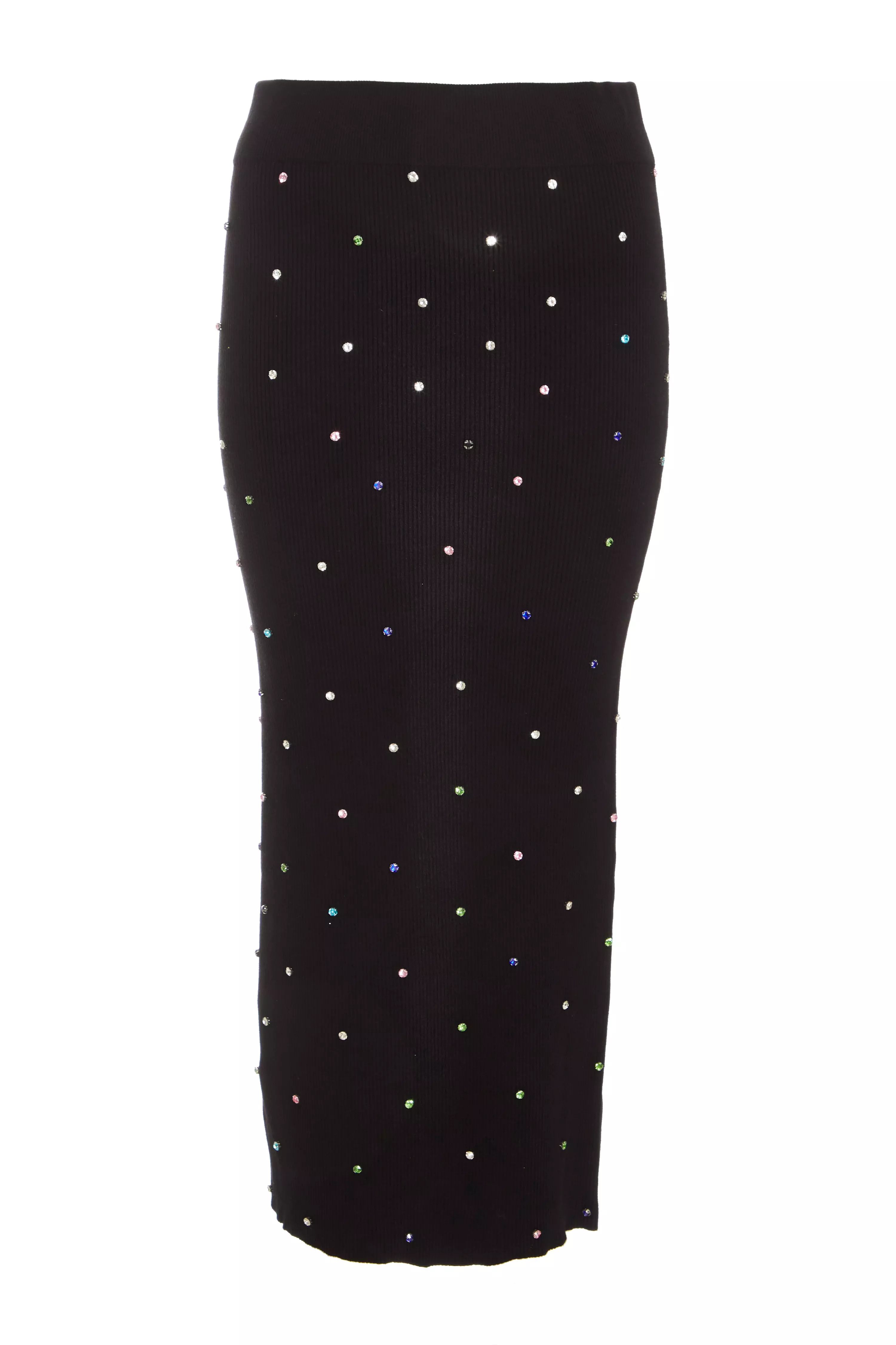 Black Knit Diamante Midi Skirt