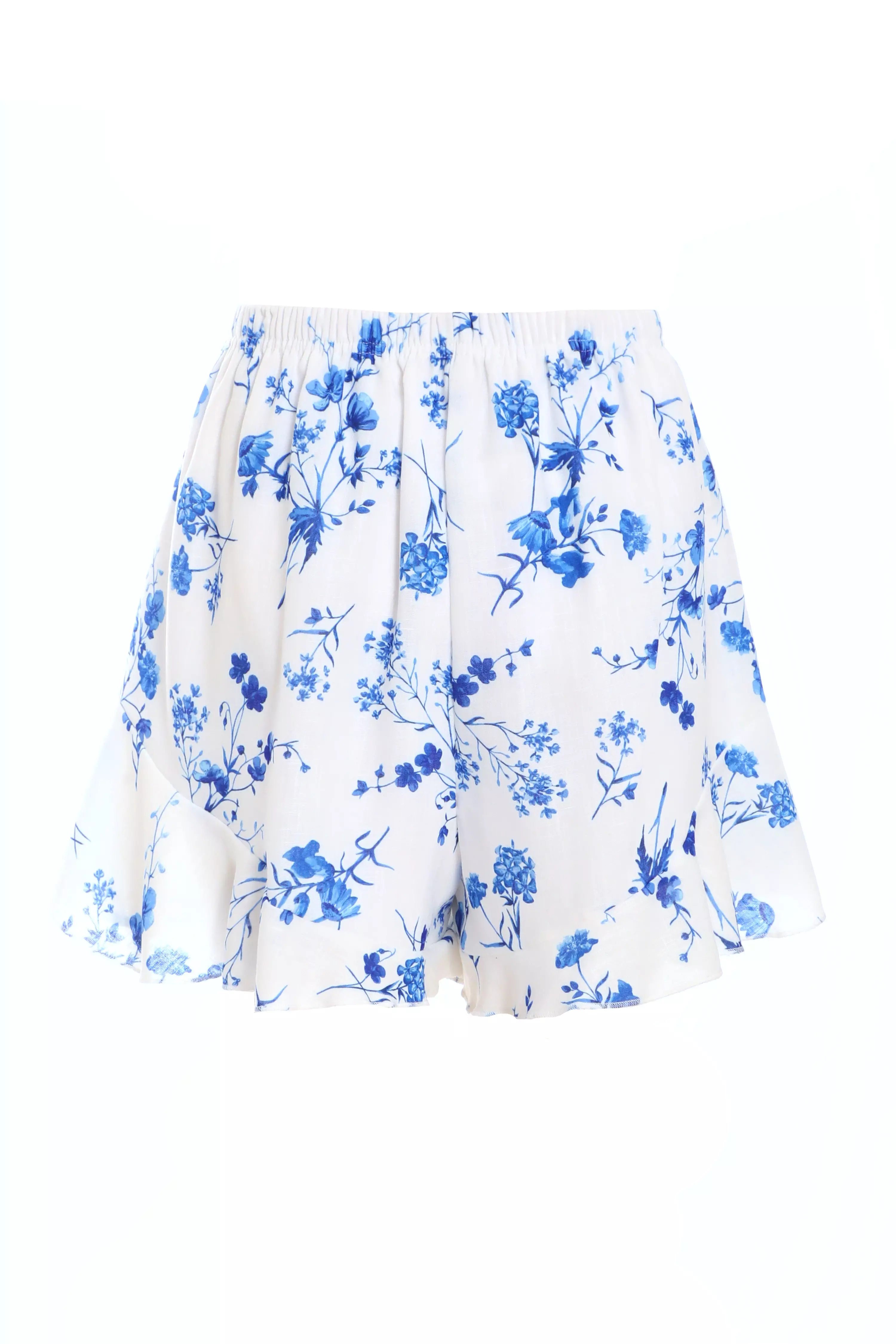 Blue Linen Look Floral Shorts