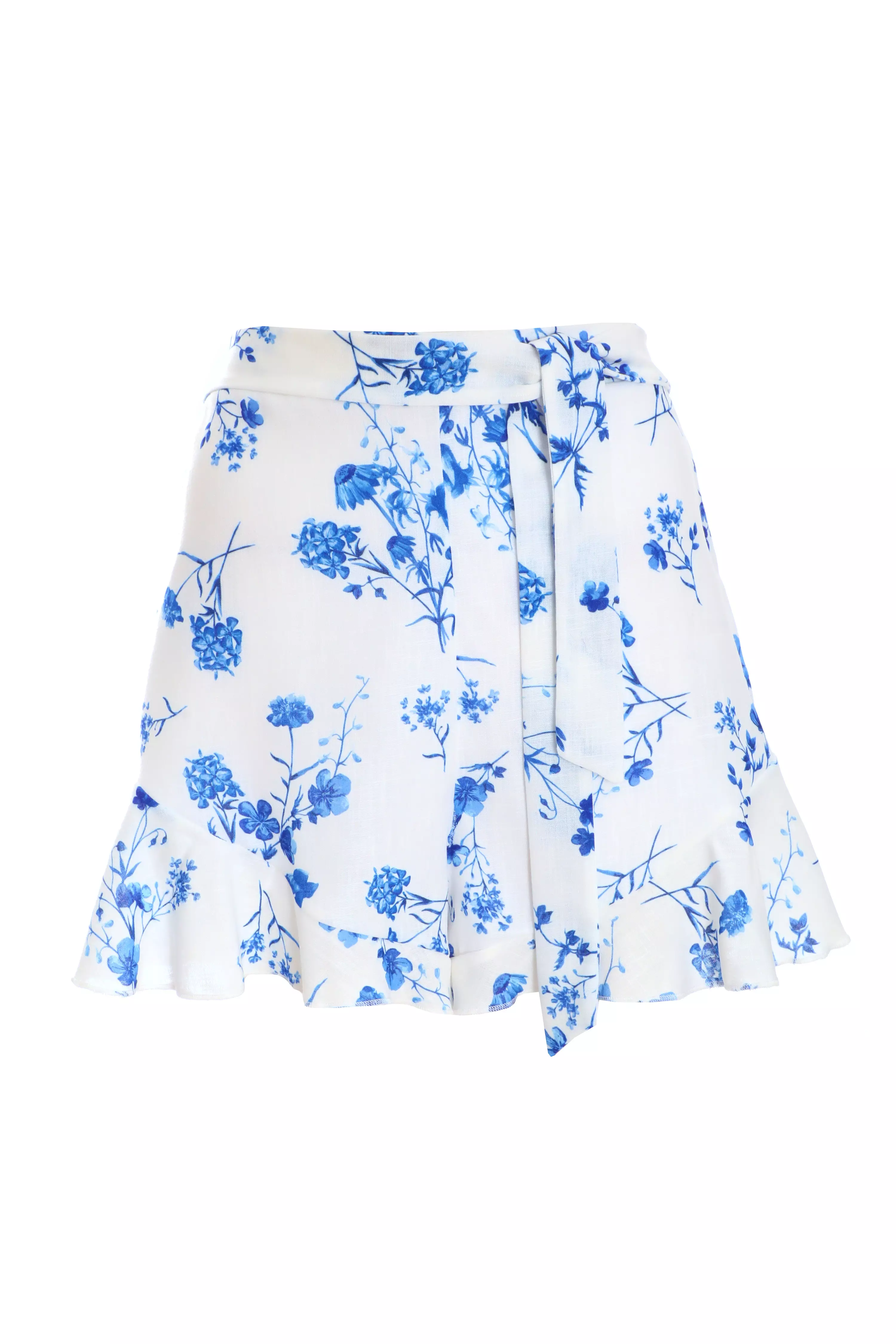 Blue Linen Look Floral Shorts