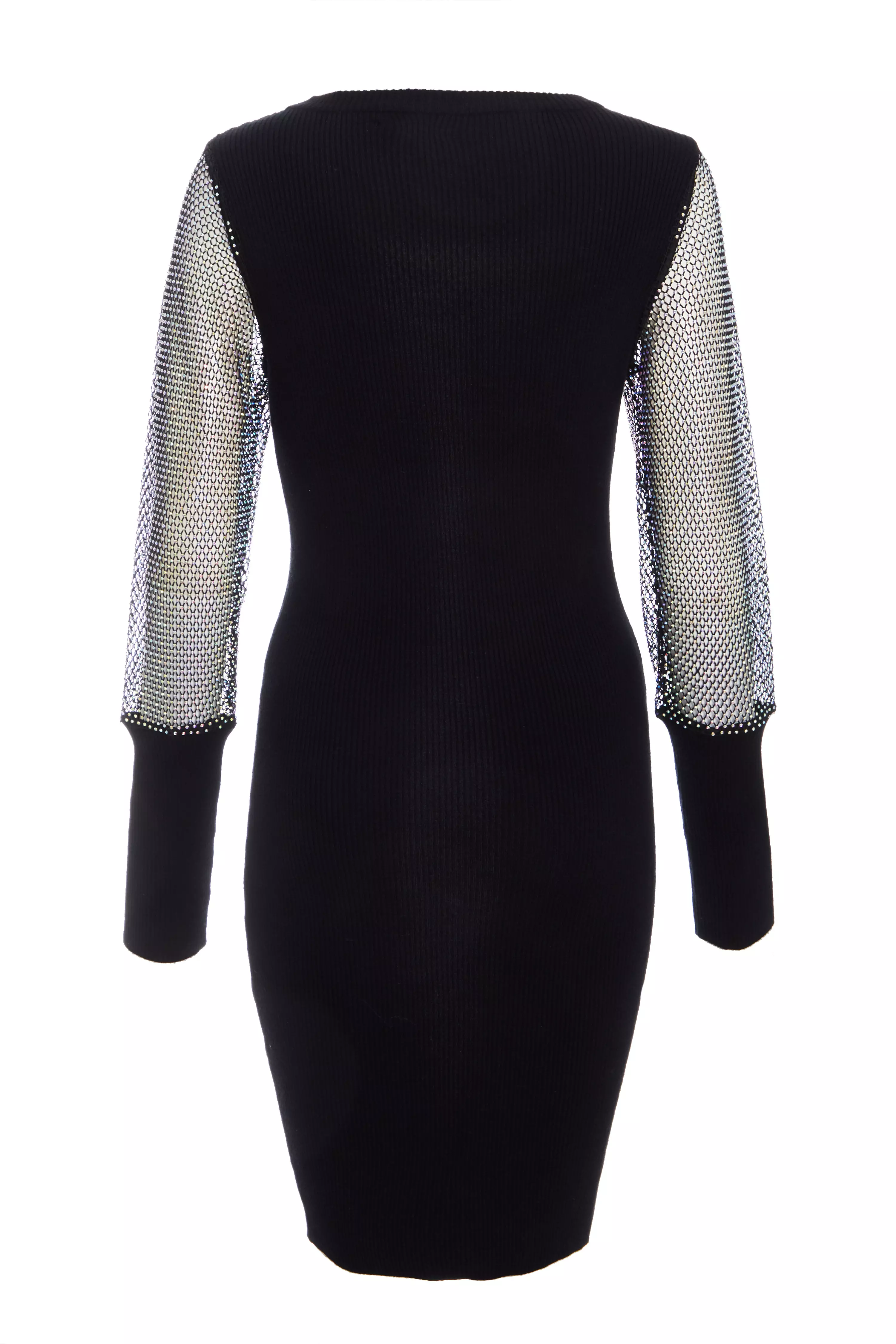 Black Knitted Mesh Sleeve Dress 