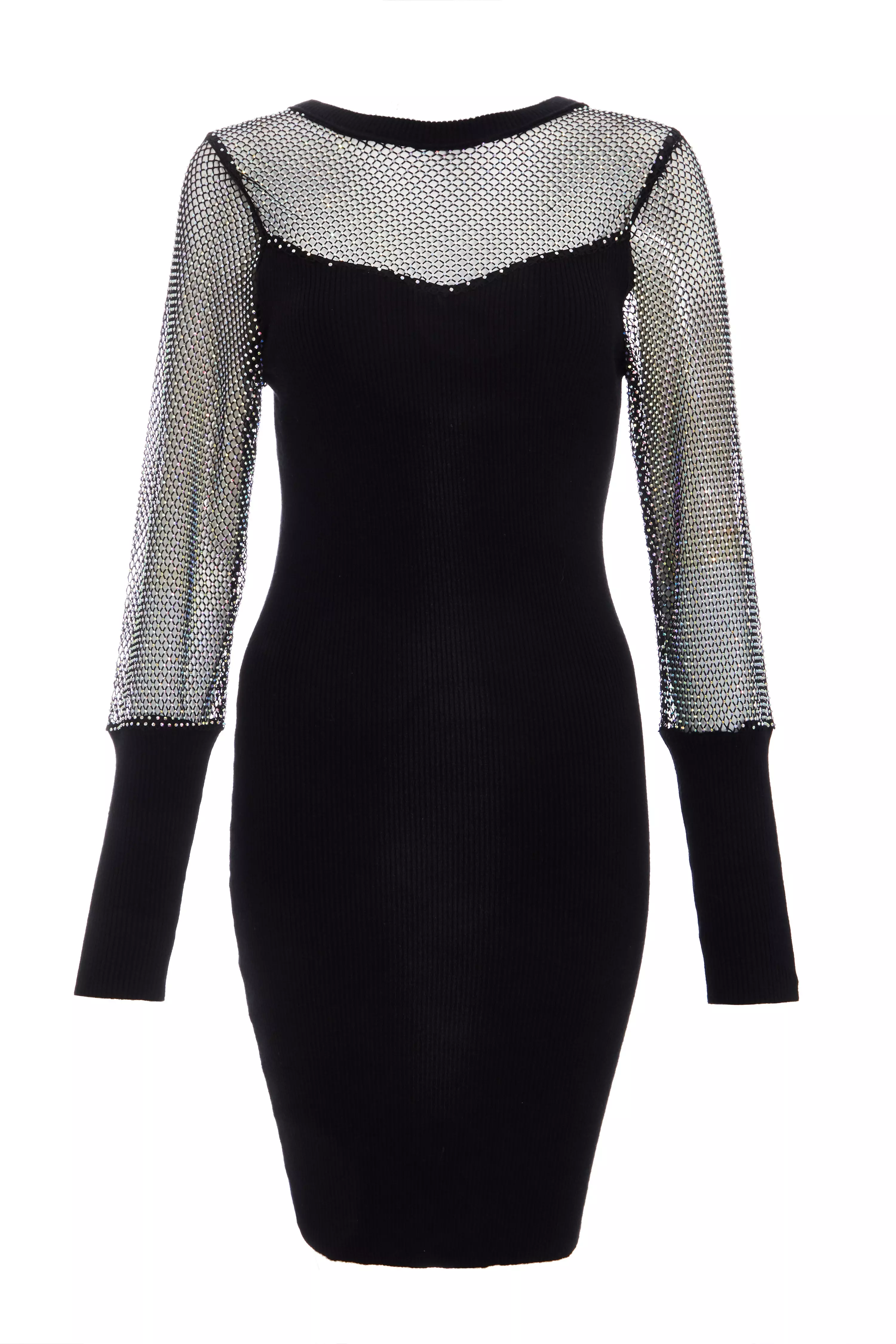 Black Knitted Mesh Sleeve Dress 