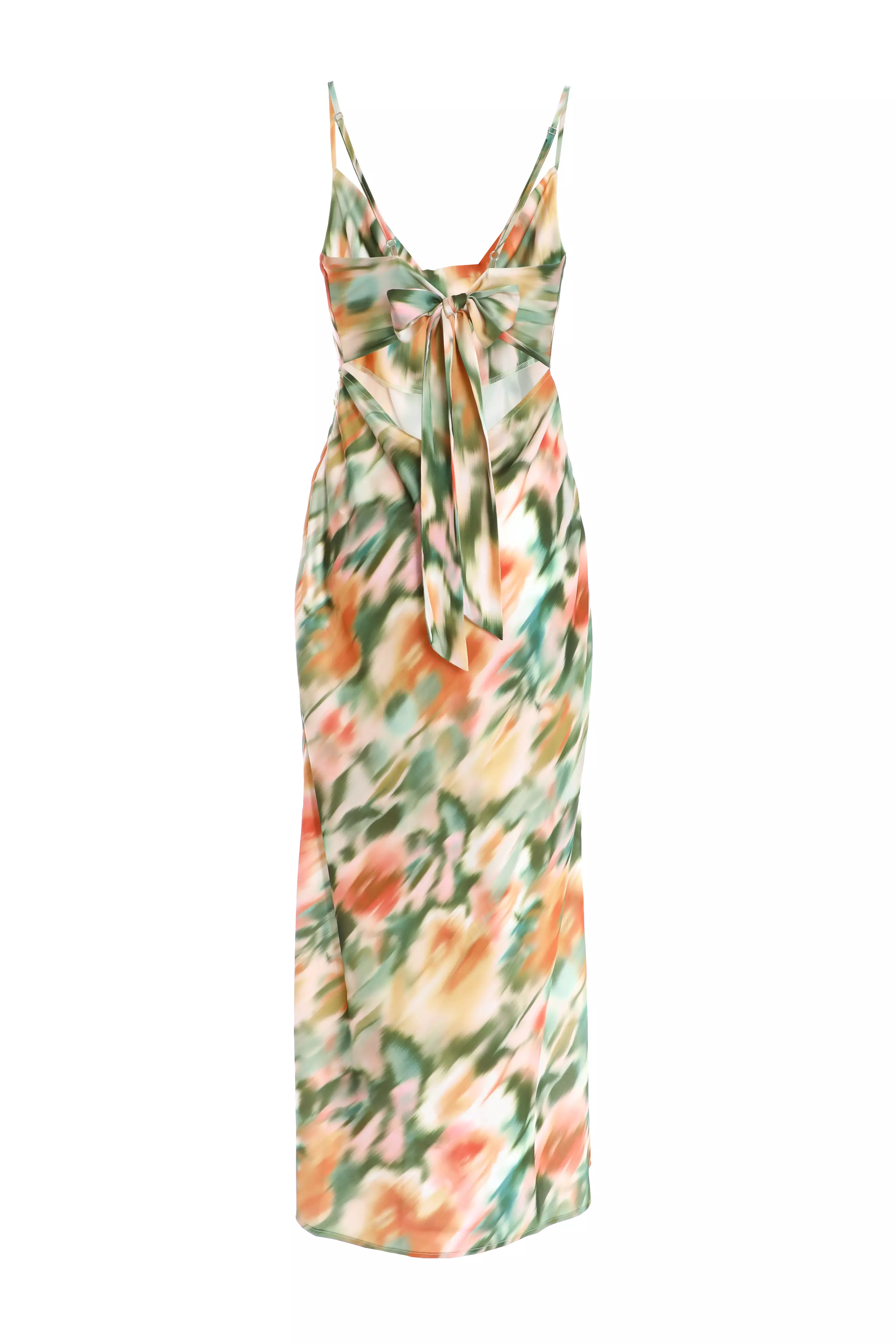 Multicoloured Marble Print Satin Midaxi Dress