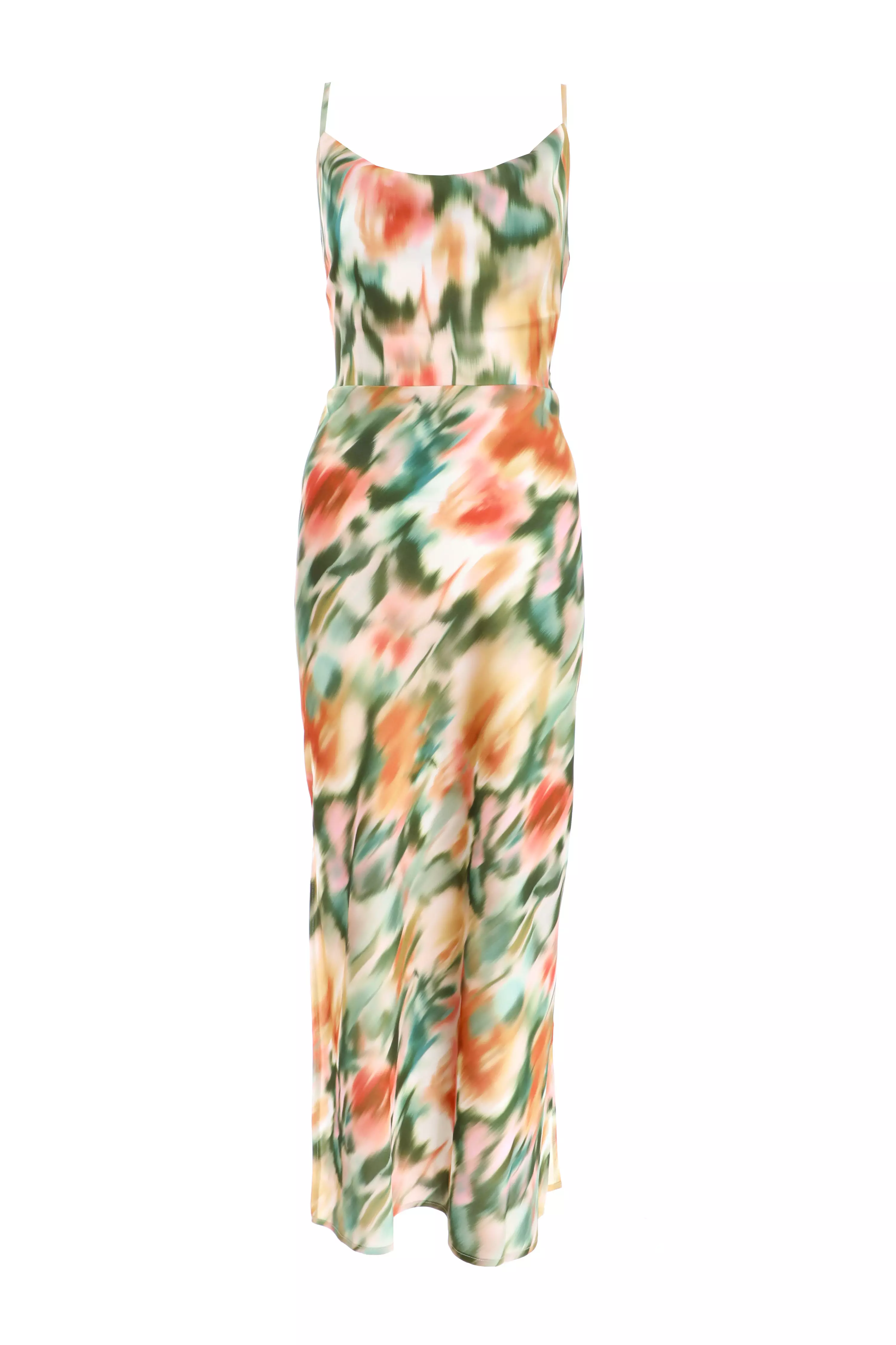 Multicoloured Marble Print Satin Midaxi Dress