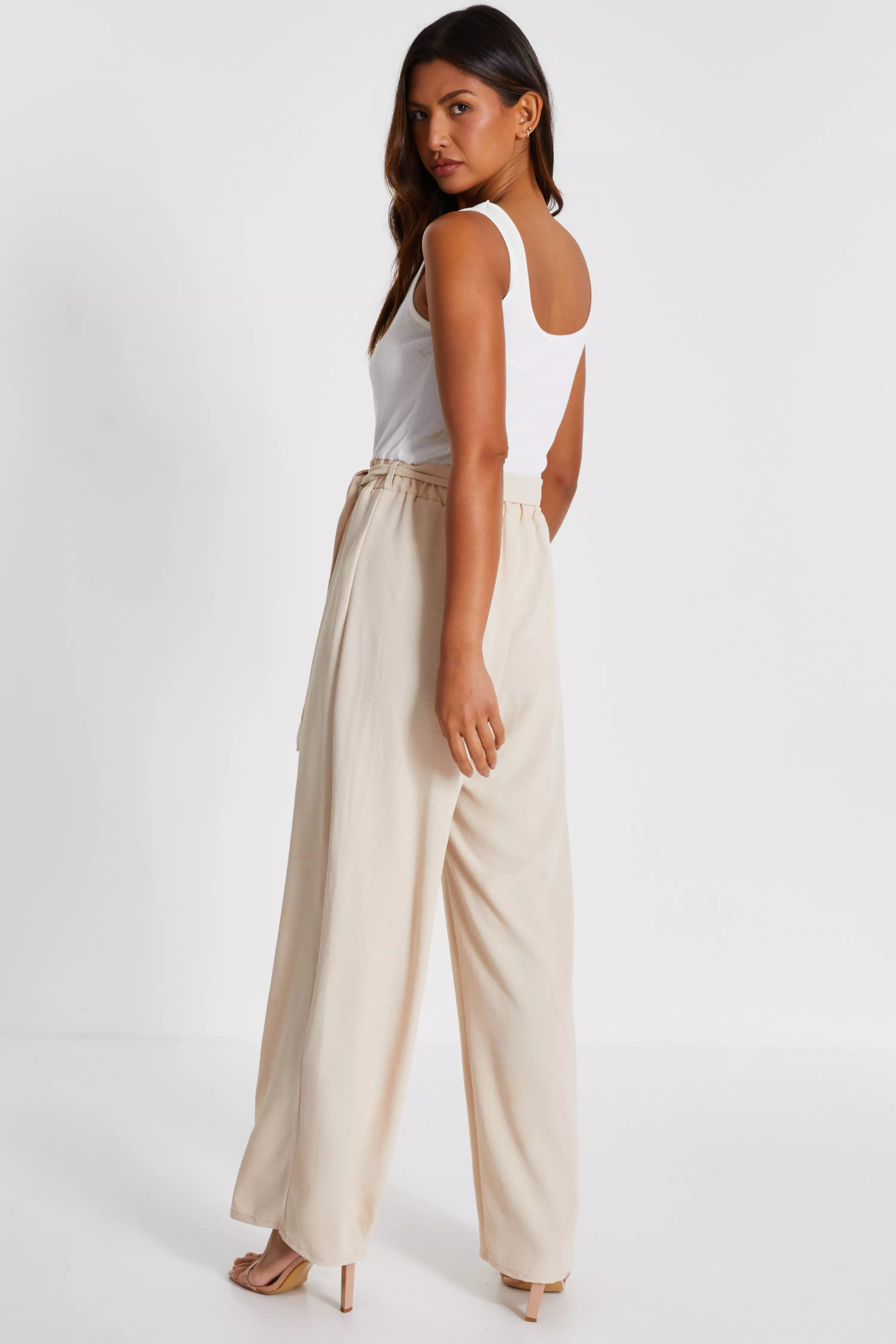 Stone Contrast Ribbed Palazzo Jumpsuit
