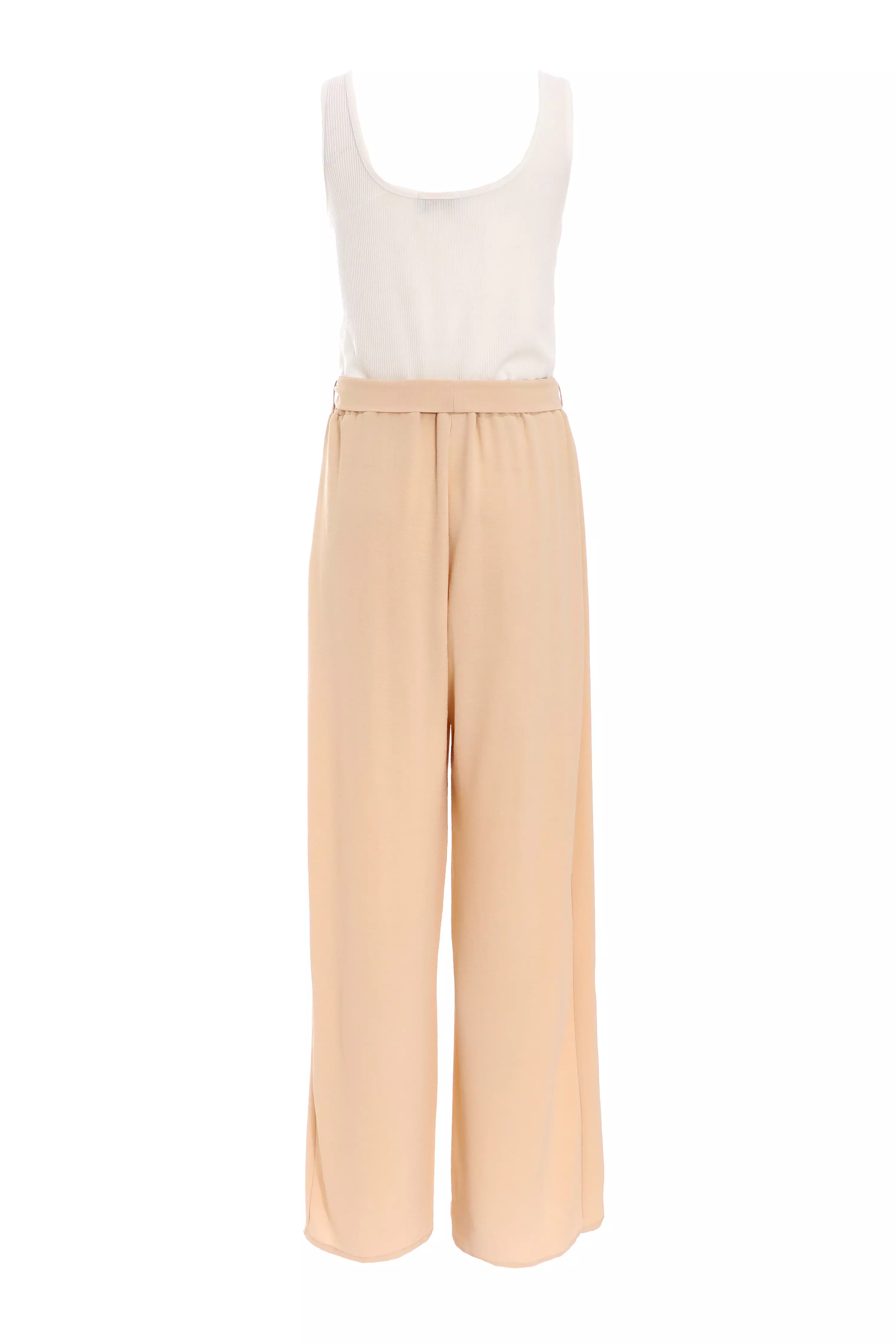 Stone Contrast Ribbed Palazzo Jumpsuit