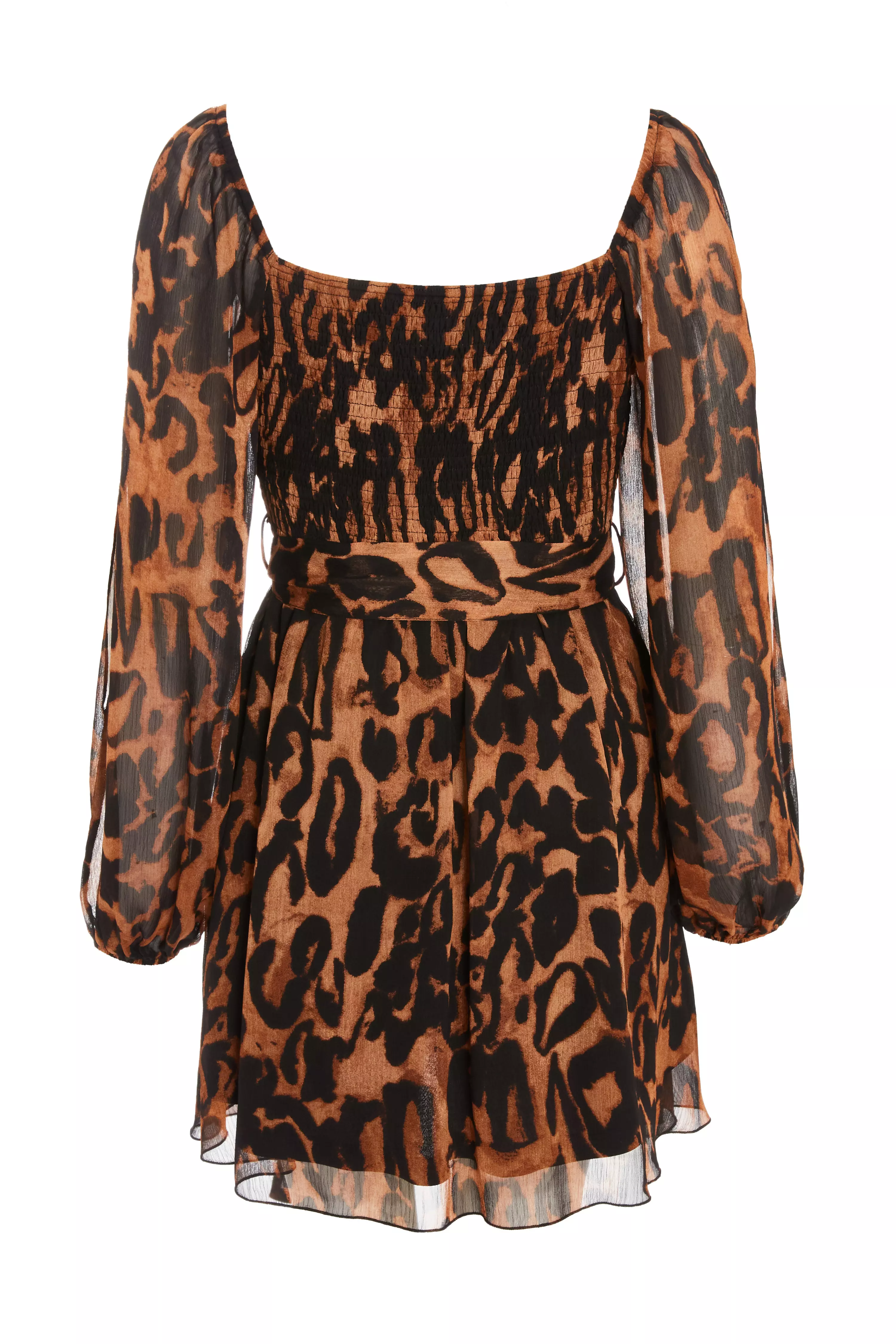 Brown Leopard Print Open Sleeve Skater Dress