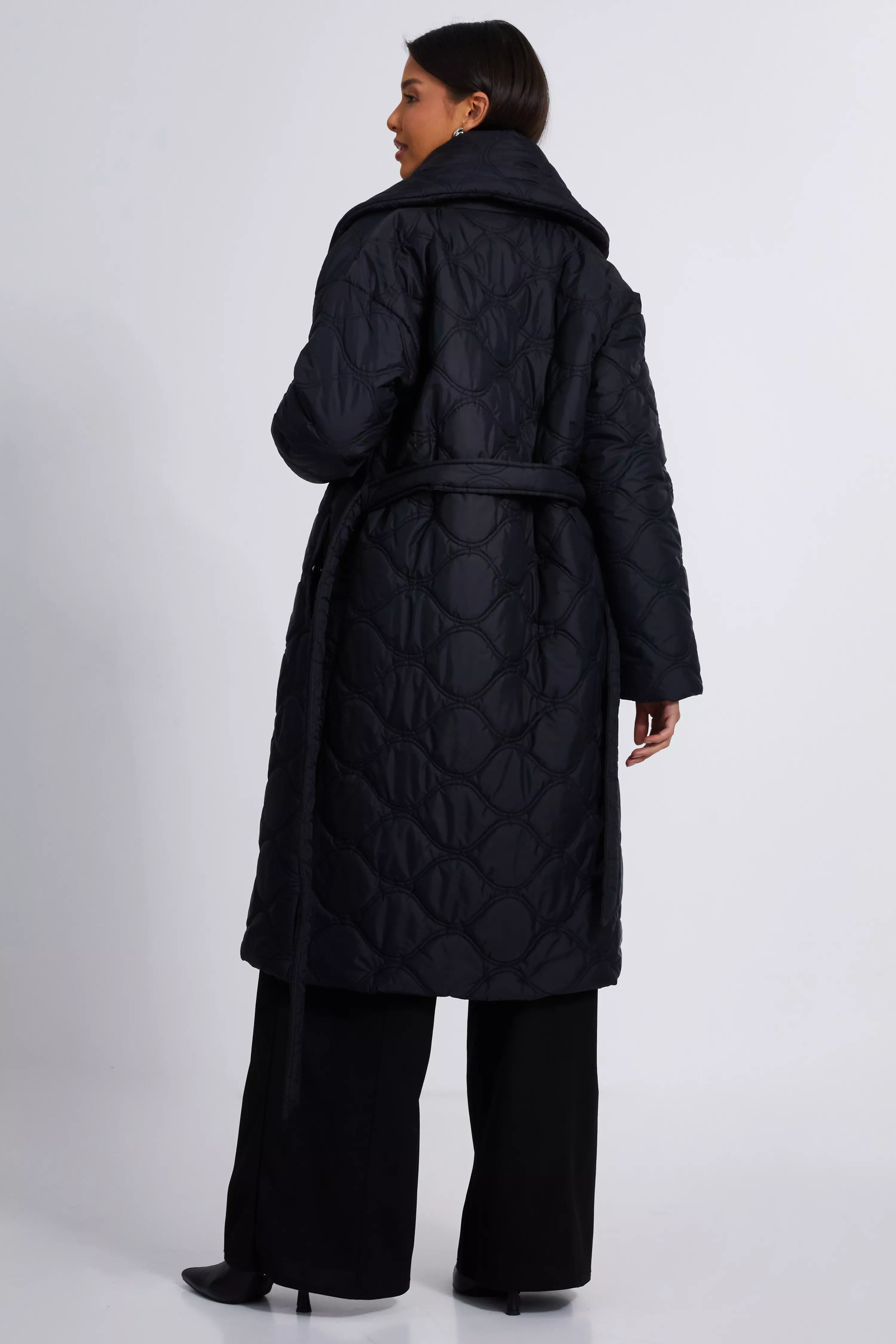 Black Quilted Long Line Coat