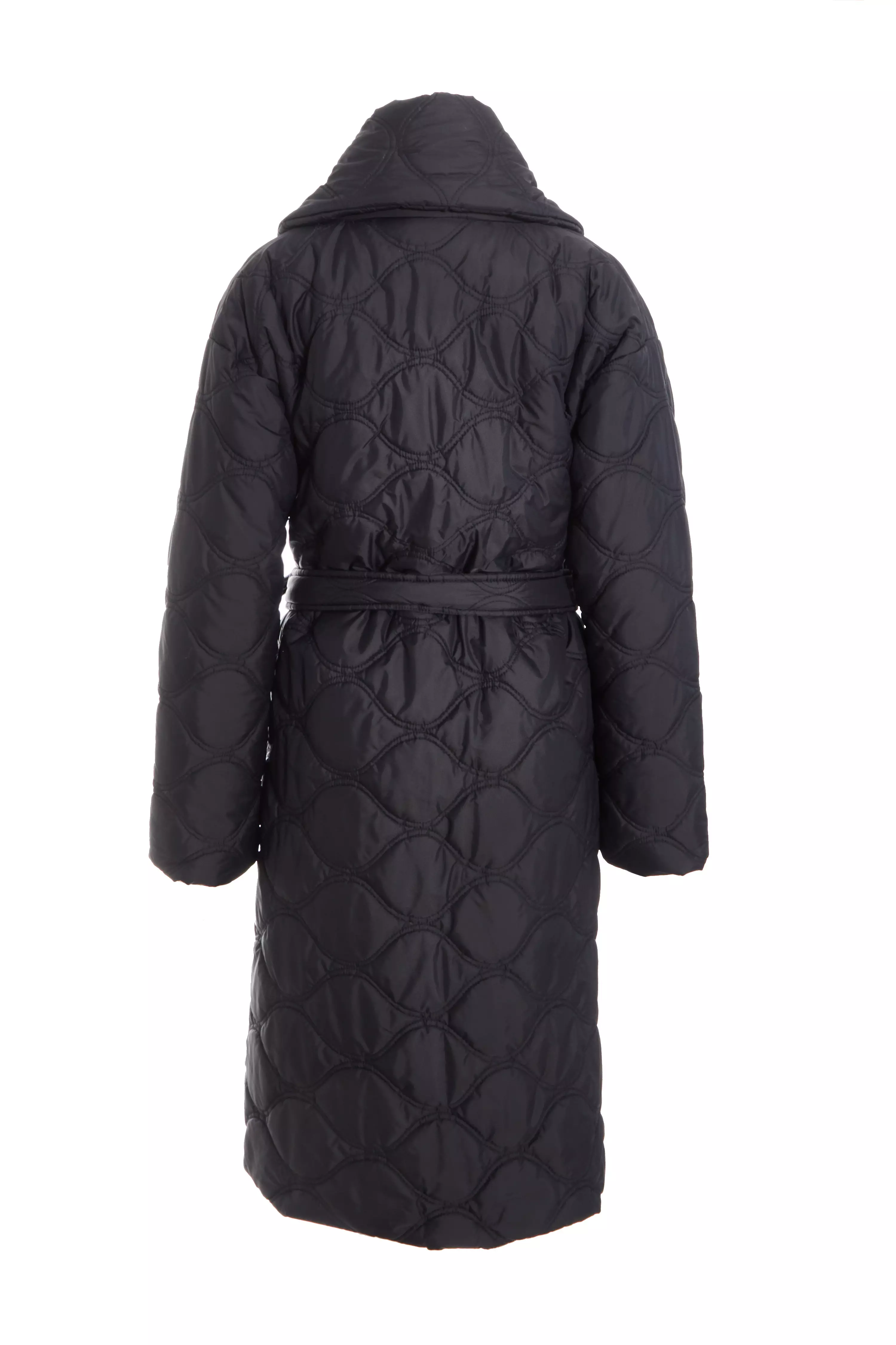 Black Quilted Long Line Coat