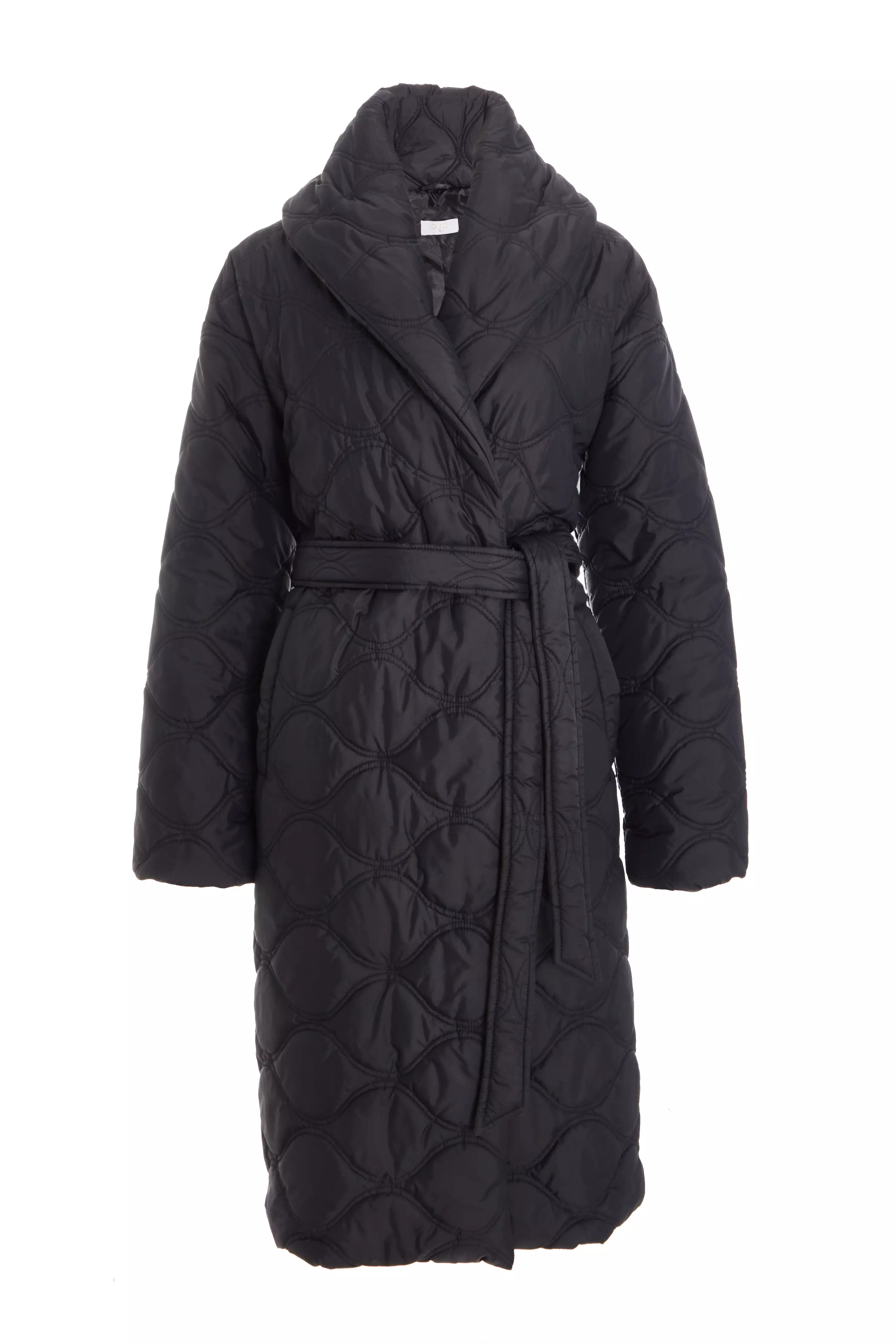 Black Quilted Long Line Coat