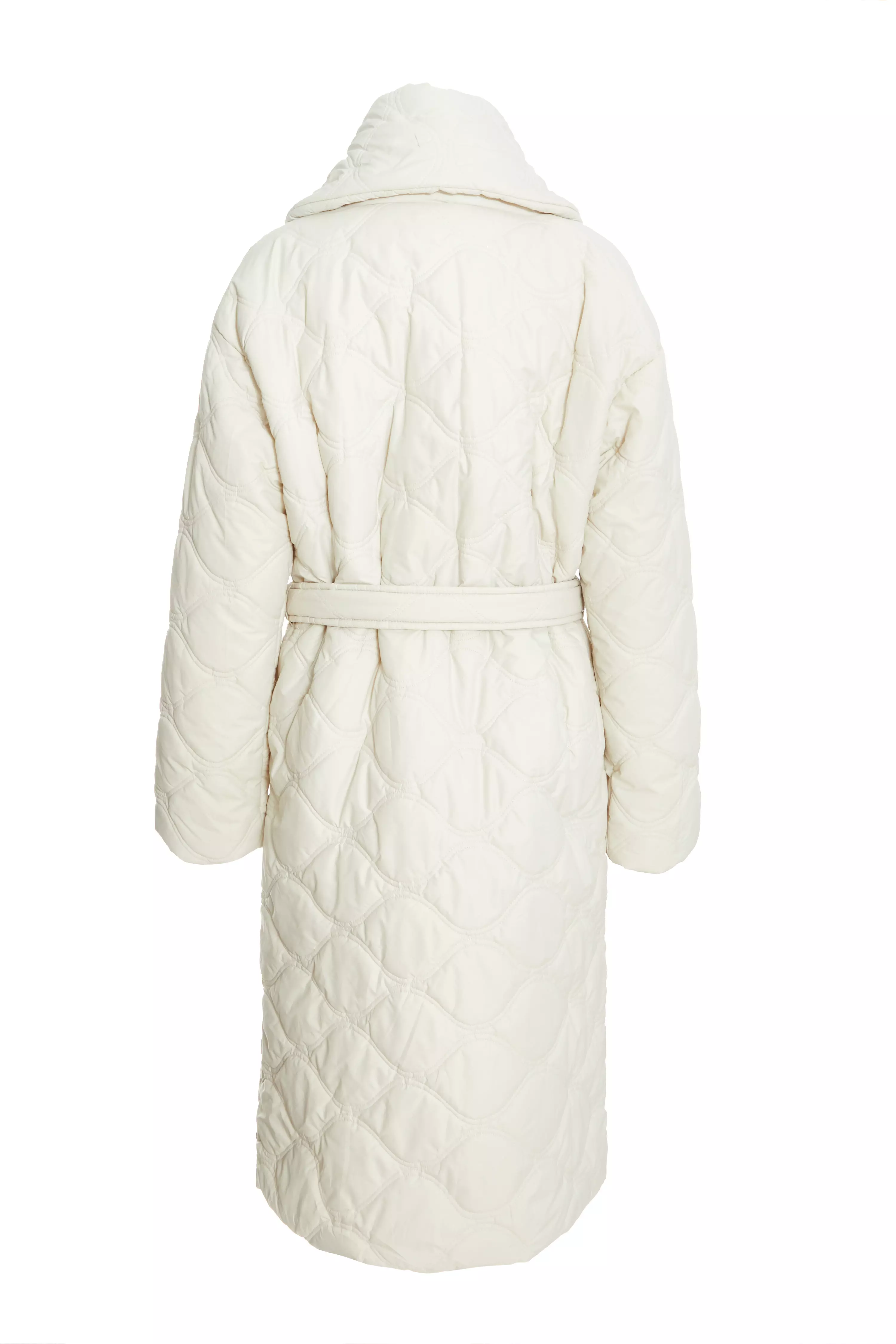 Cream Quilted Long Line Coat