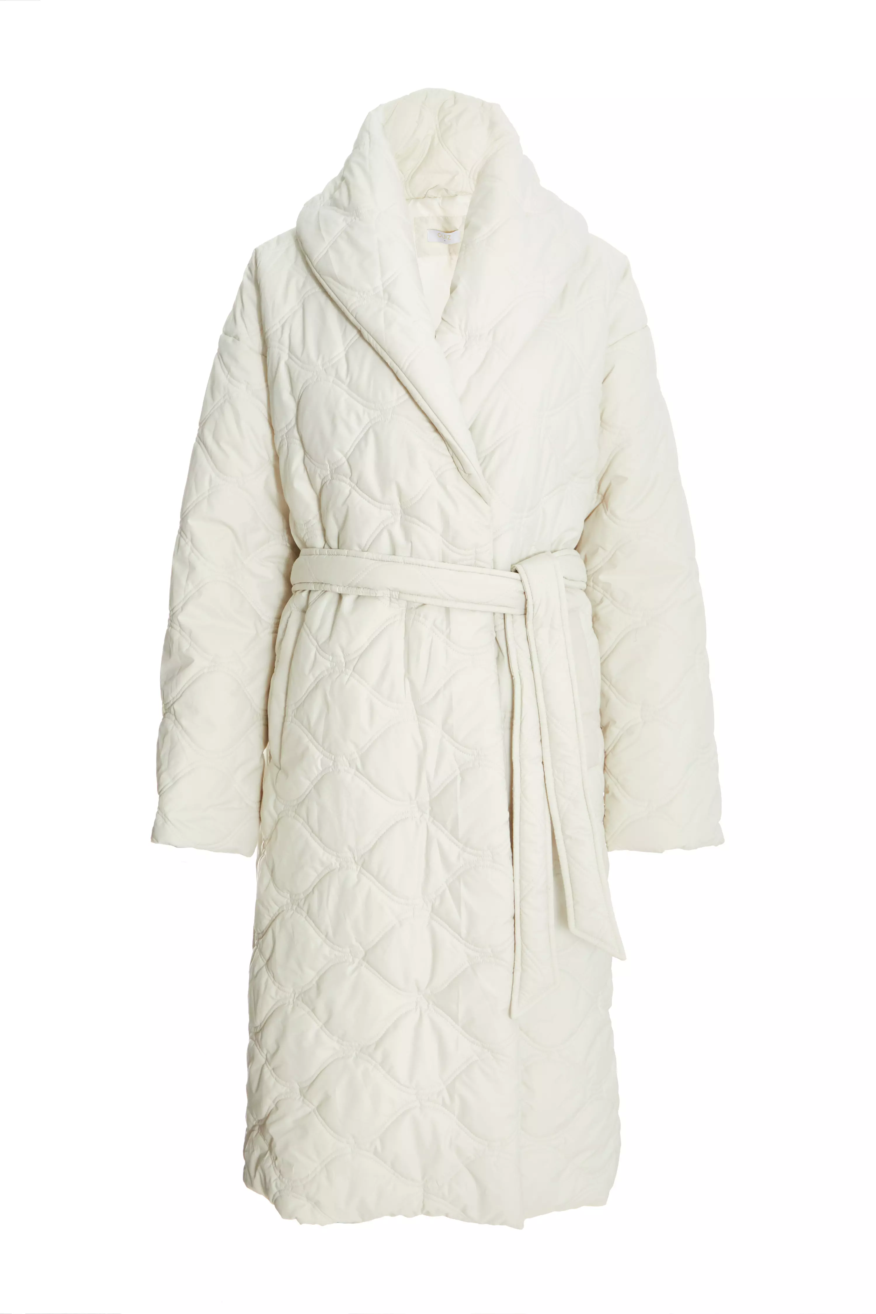 Cream Quilted Long Line Coat