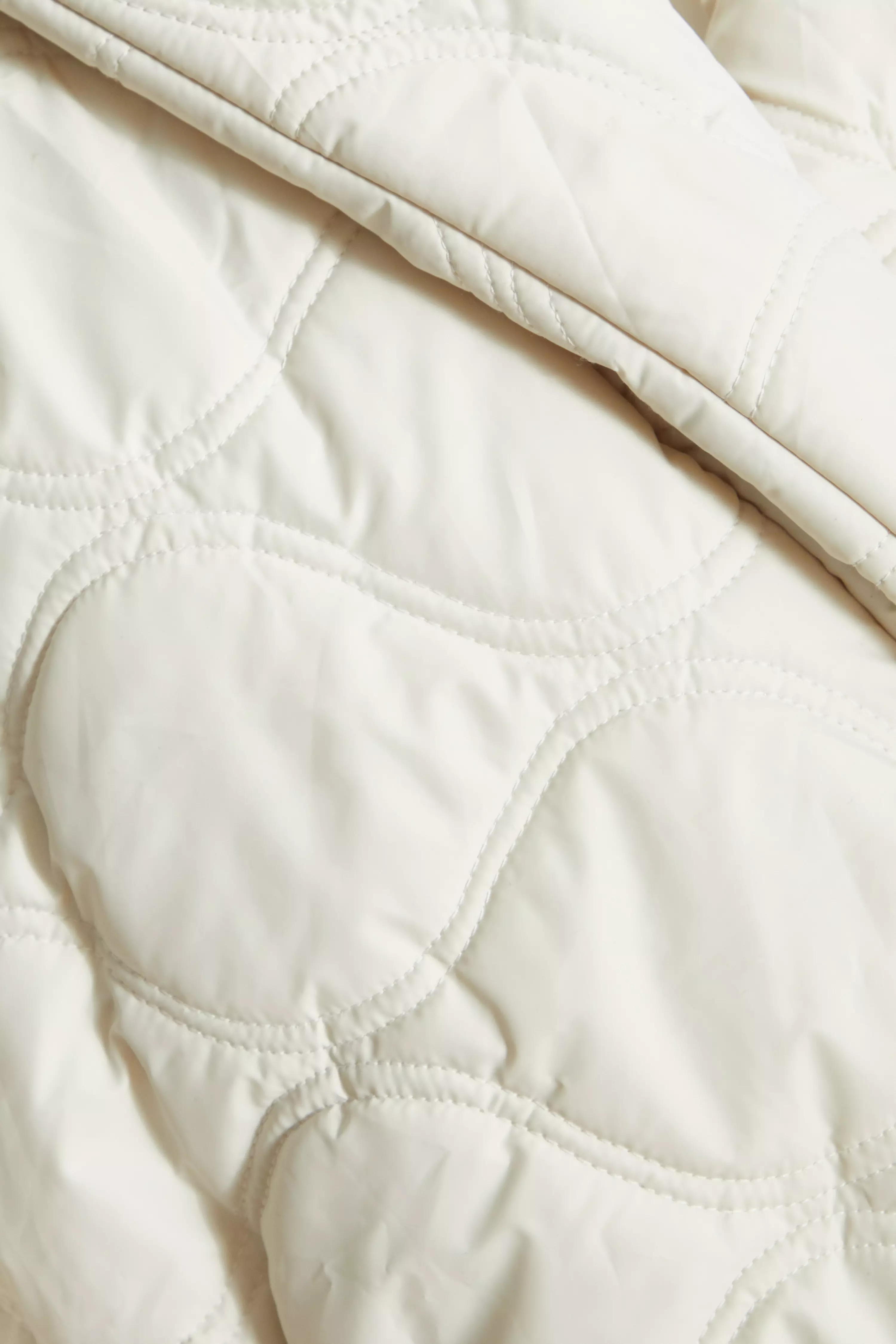 Cream Quilted Long Line Coat