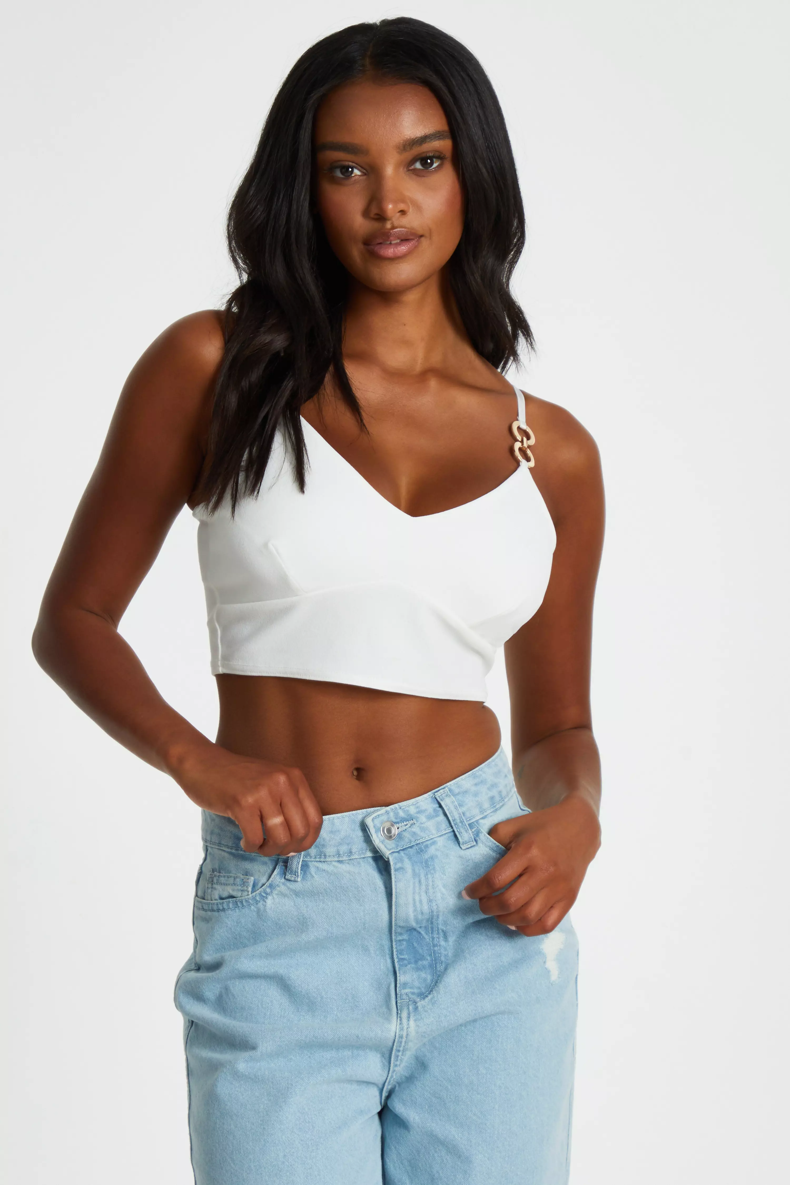 Cream Gold Strappy Crop Top