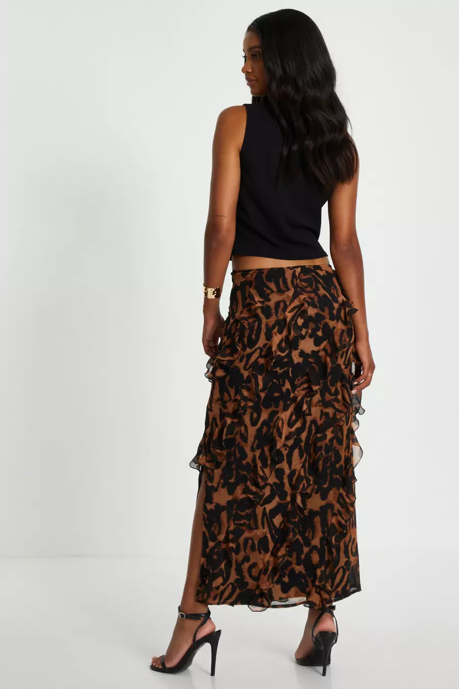 Brown leopard print wrap skirt best sale