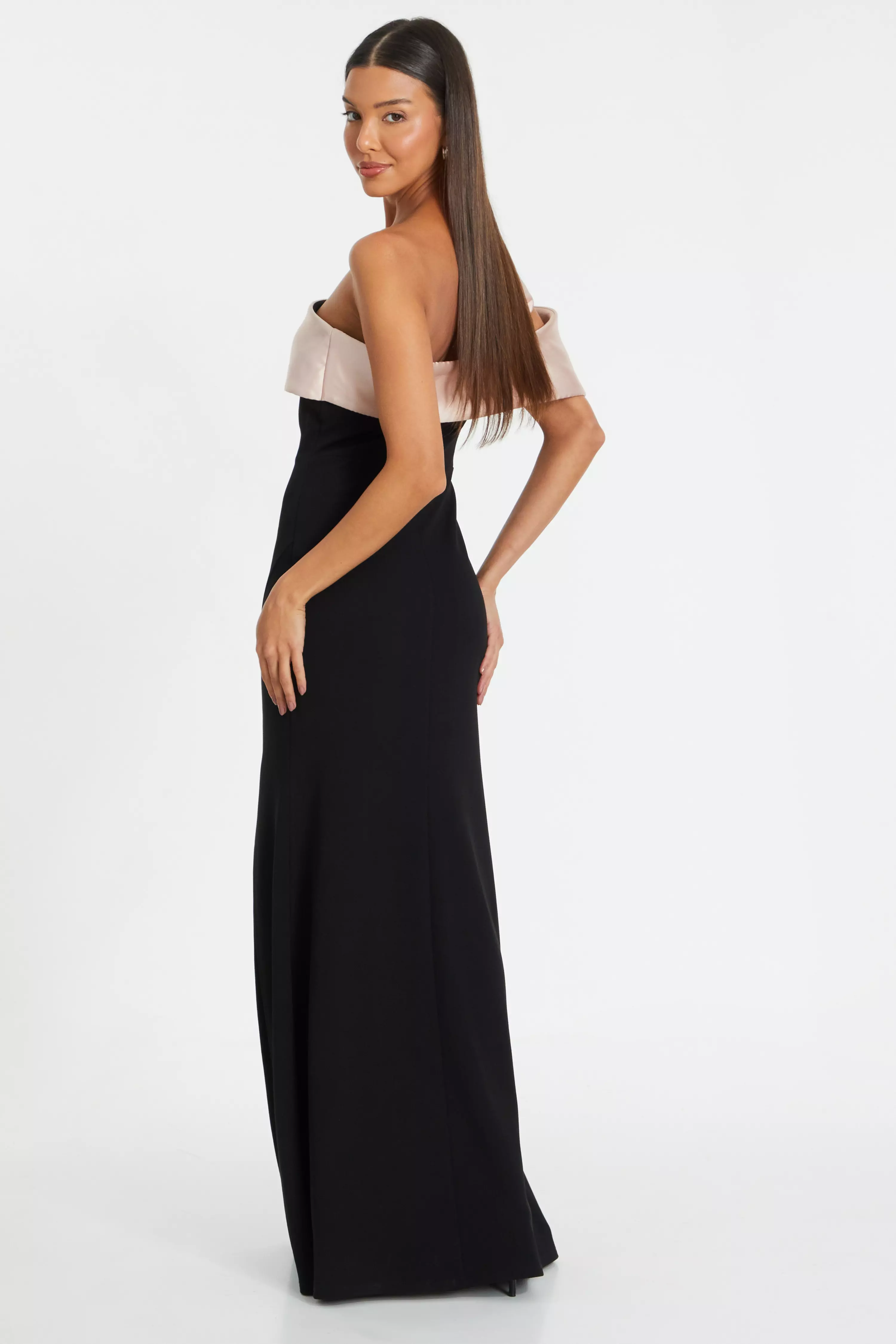 Black Satin Off the Shoulder Maxi Dress