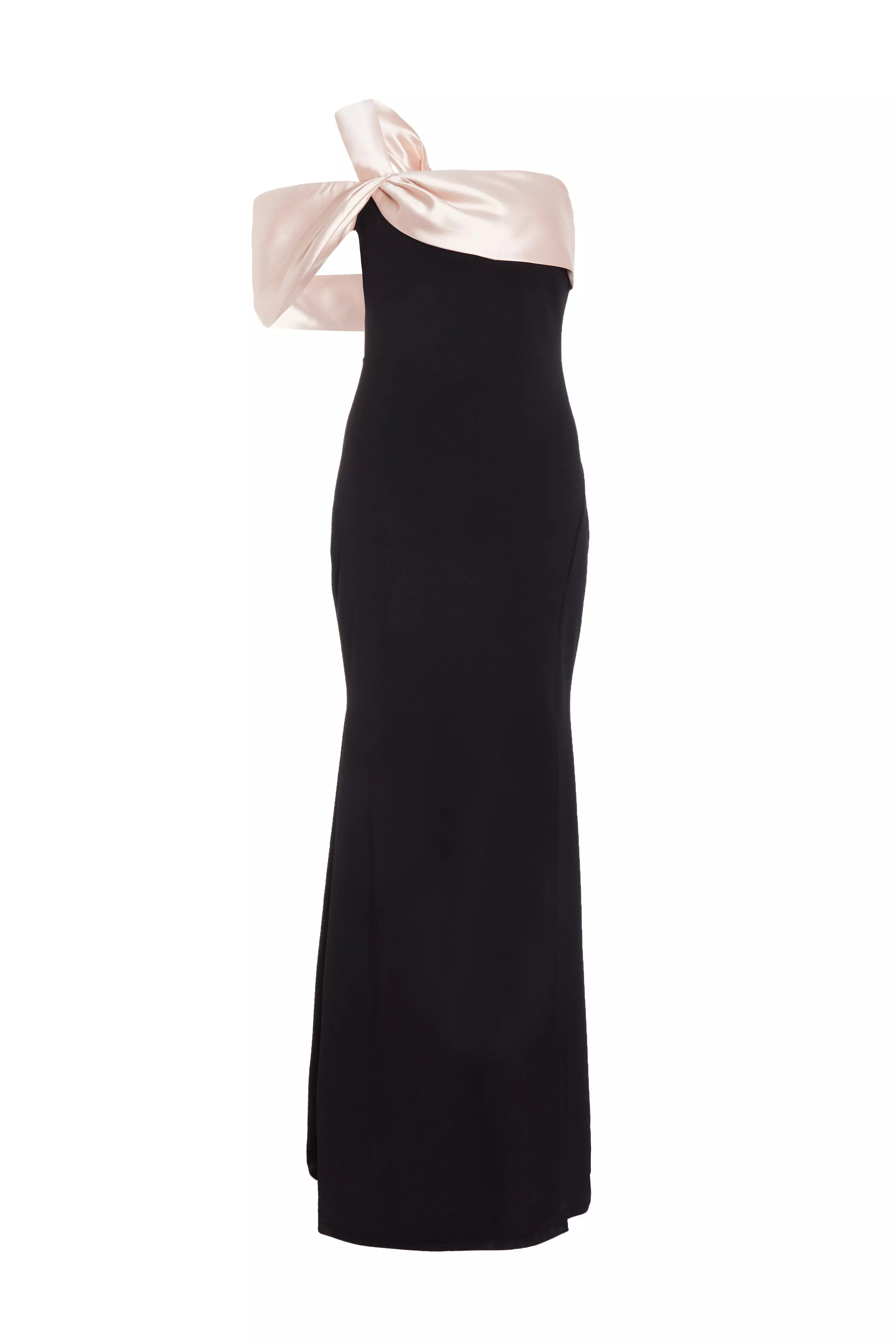 Black Satin Off the Shoulder Maxi Dress