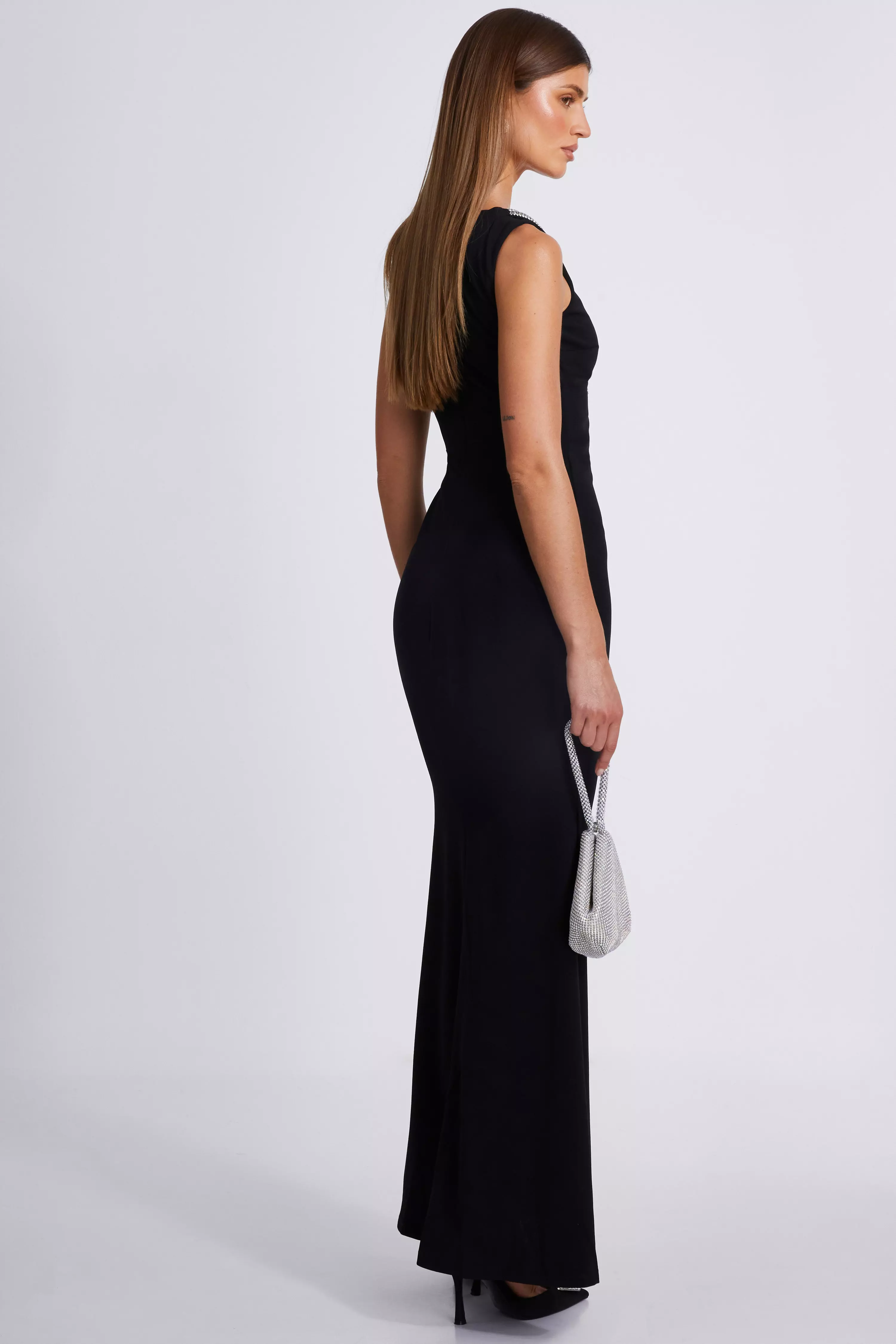 Black Diamante Trim Maxi Dress