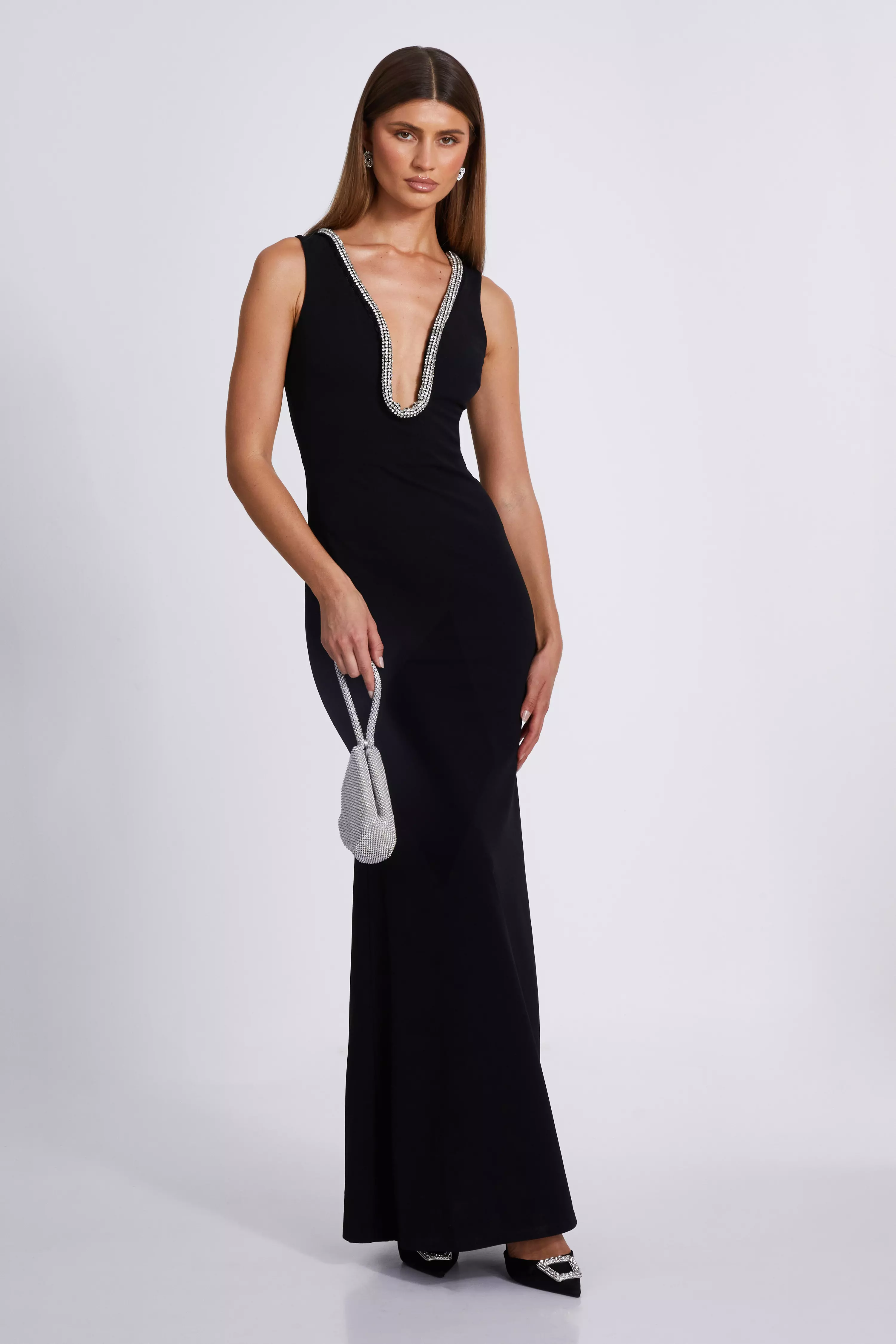 Black Diamante Trim Maxi Dress