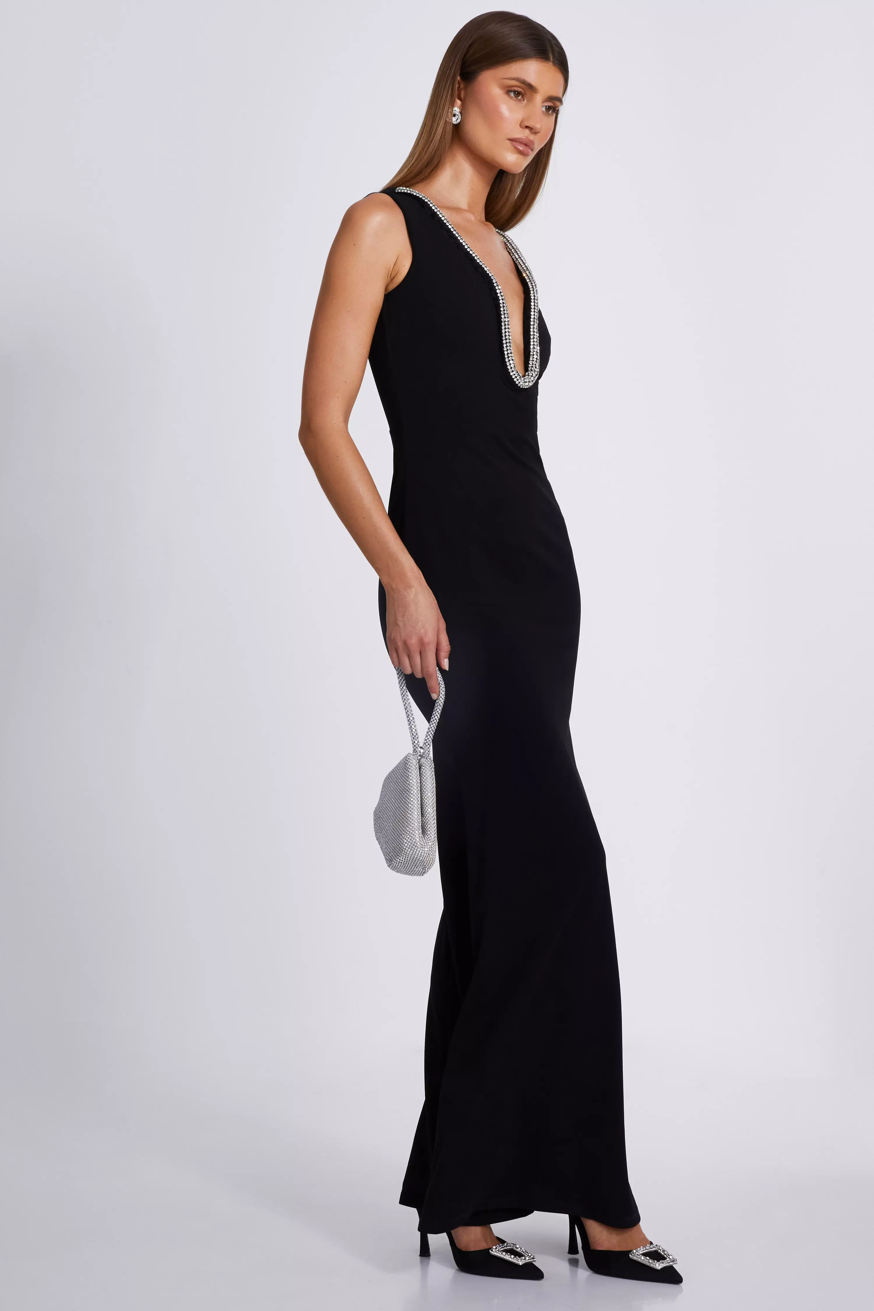 Black Diamante Trim Maxi Dress