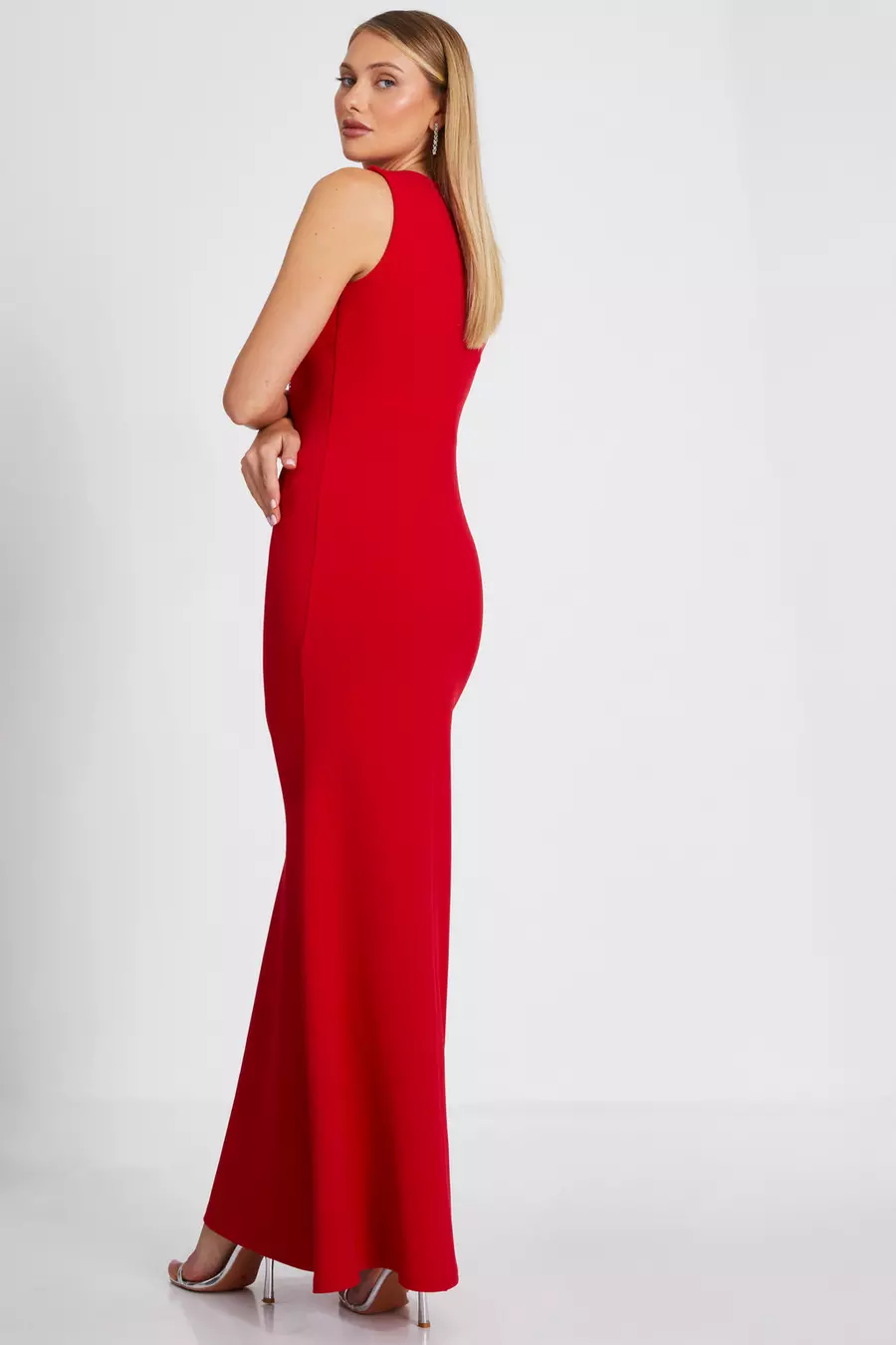 Red Diamante Trim Fishtail Maxi Dress QUIZ Clothing