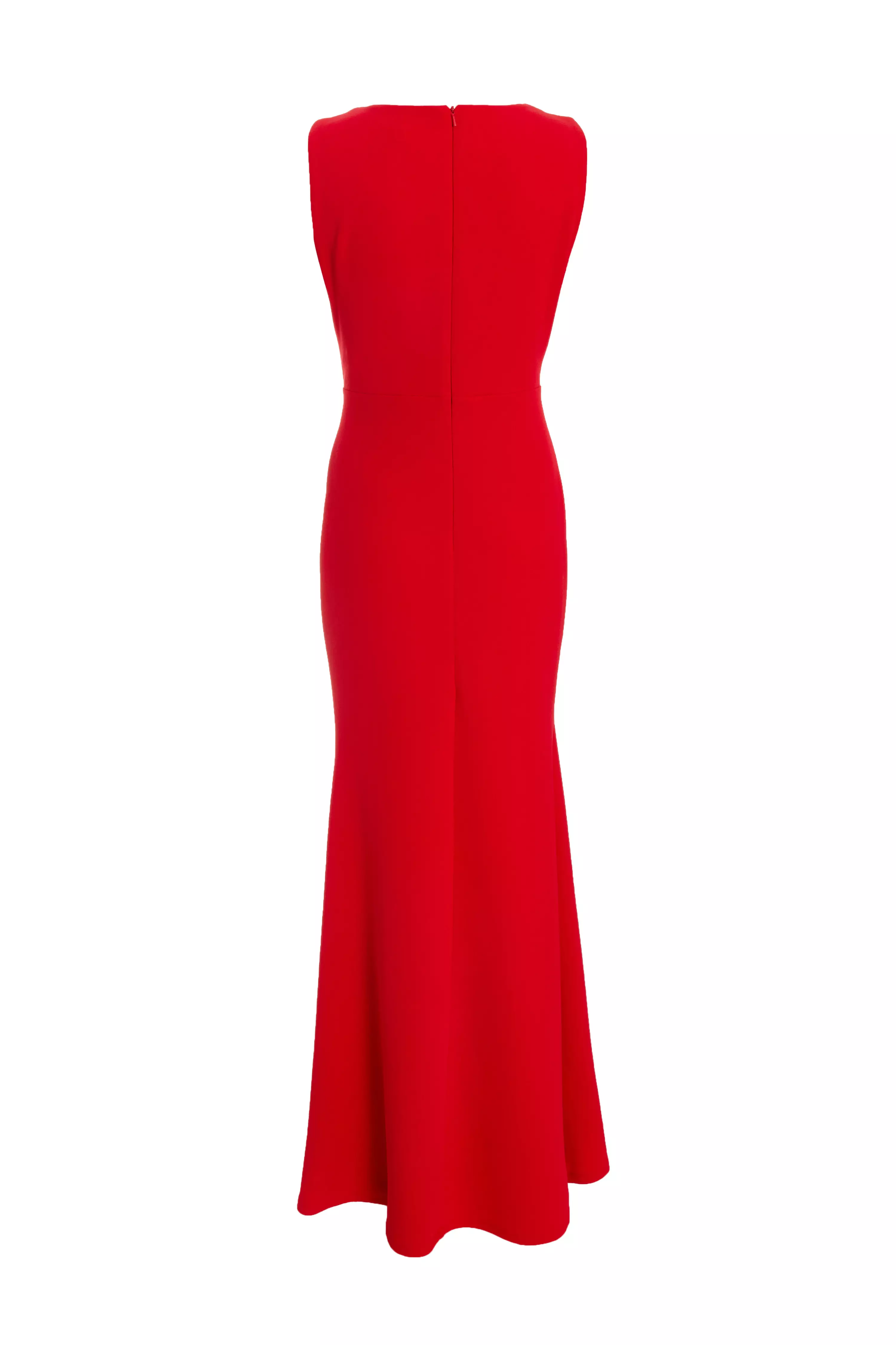 Red Diamante Trim Fishtail Maxi Dress