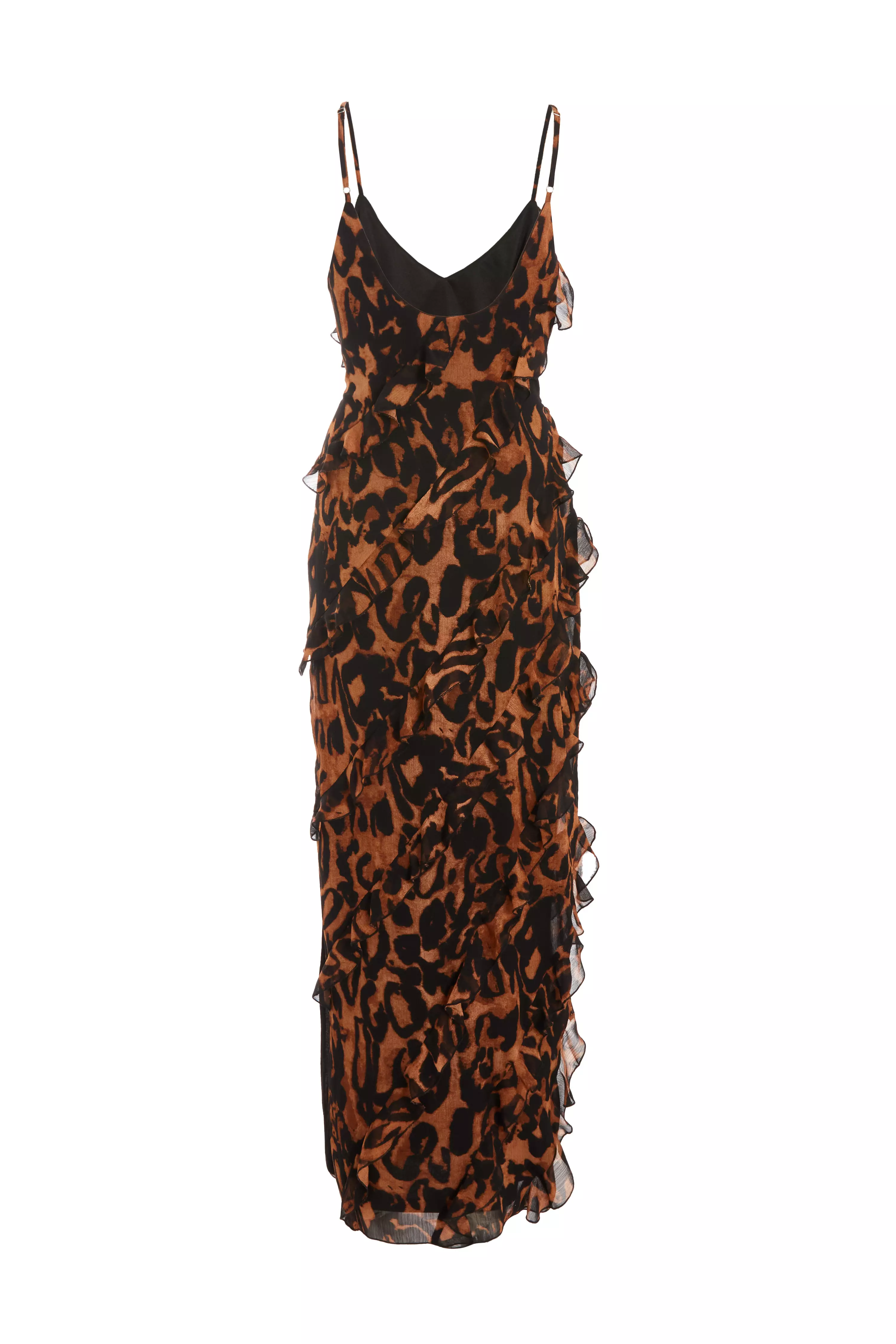 Brown Leopard Print Ruffle Tiered Maxi Dress