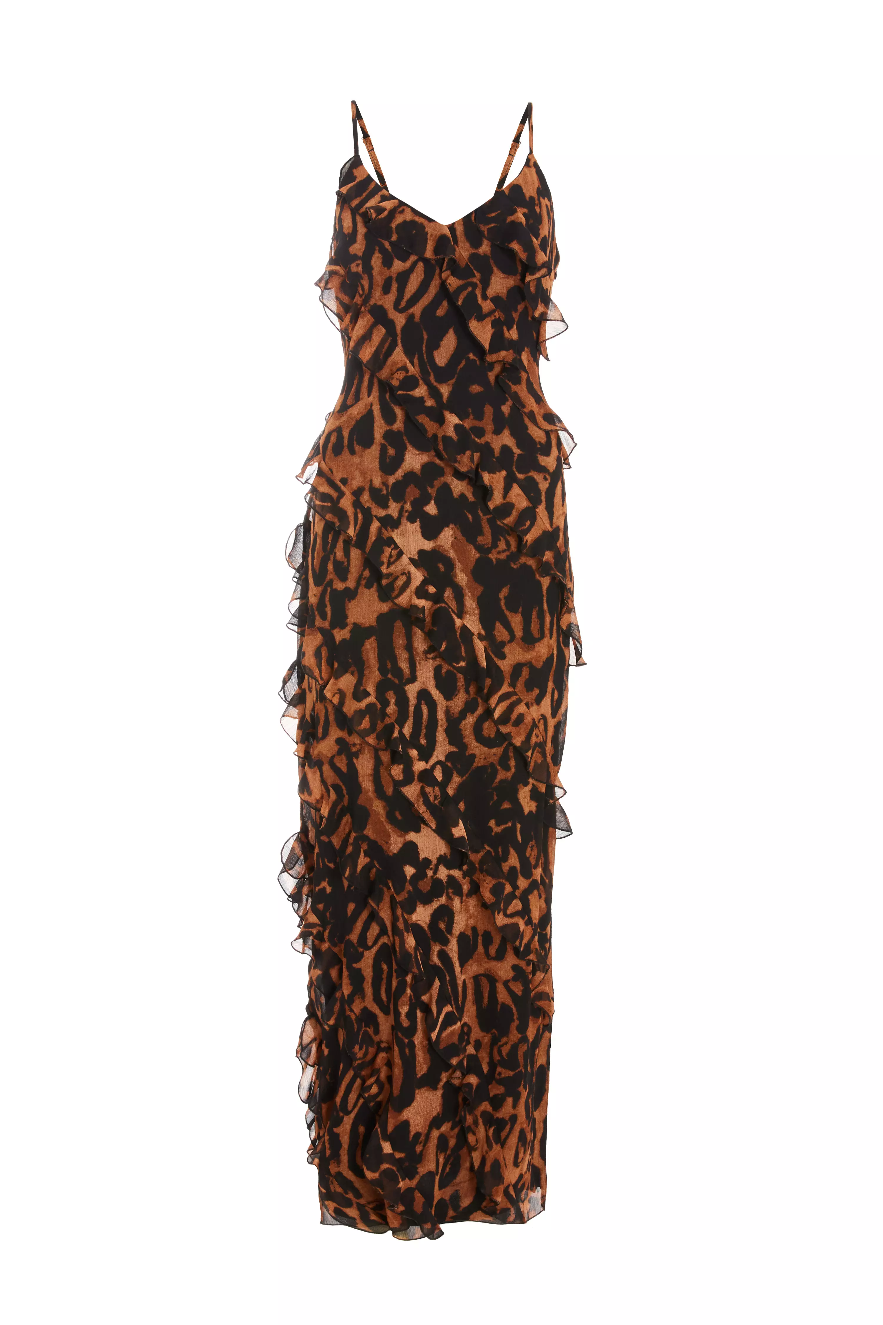 Brown Leopard Print Ruffle Tiered Maxi Dress