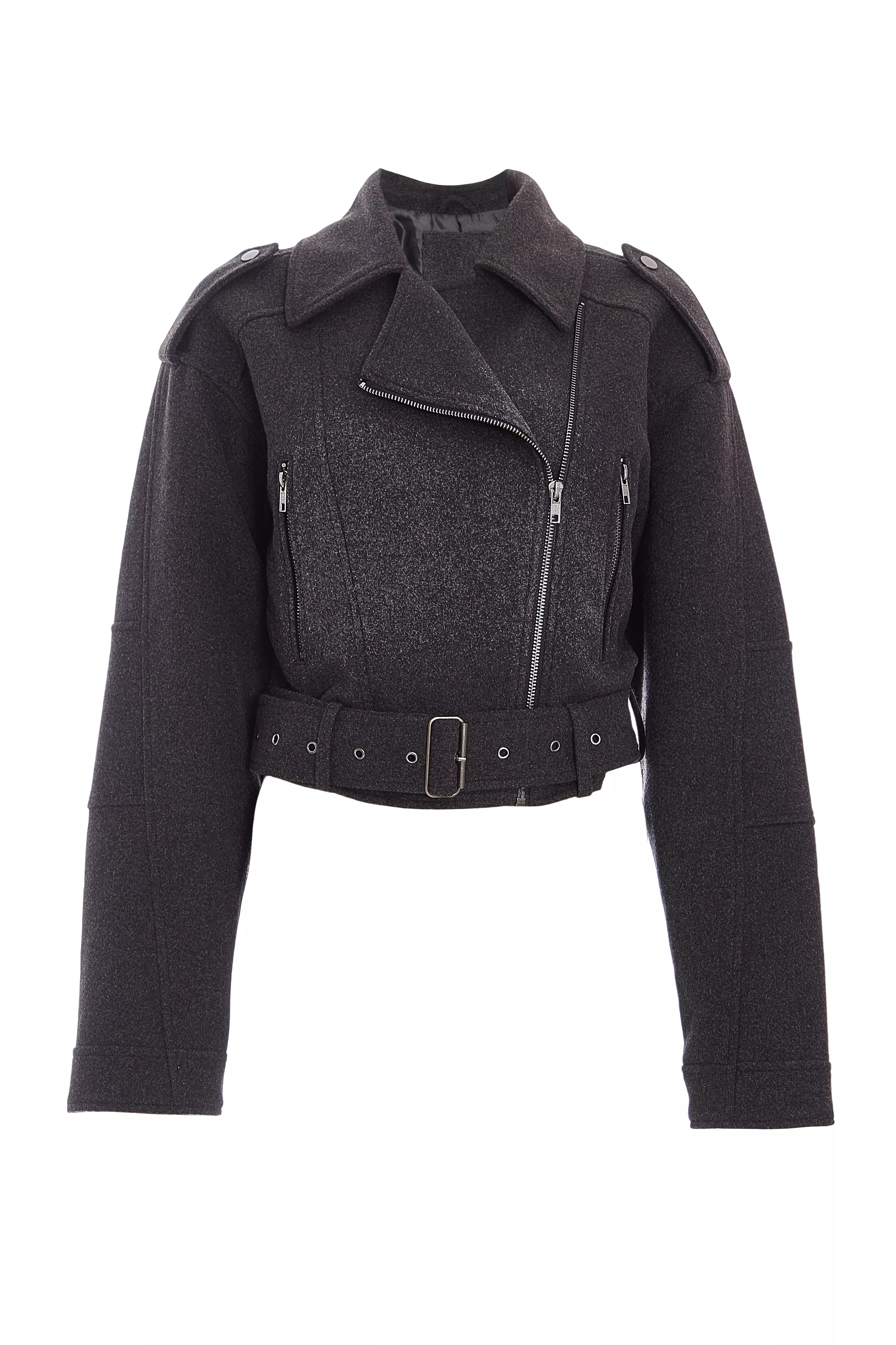 Dark Grey Cropped Biker Jacket