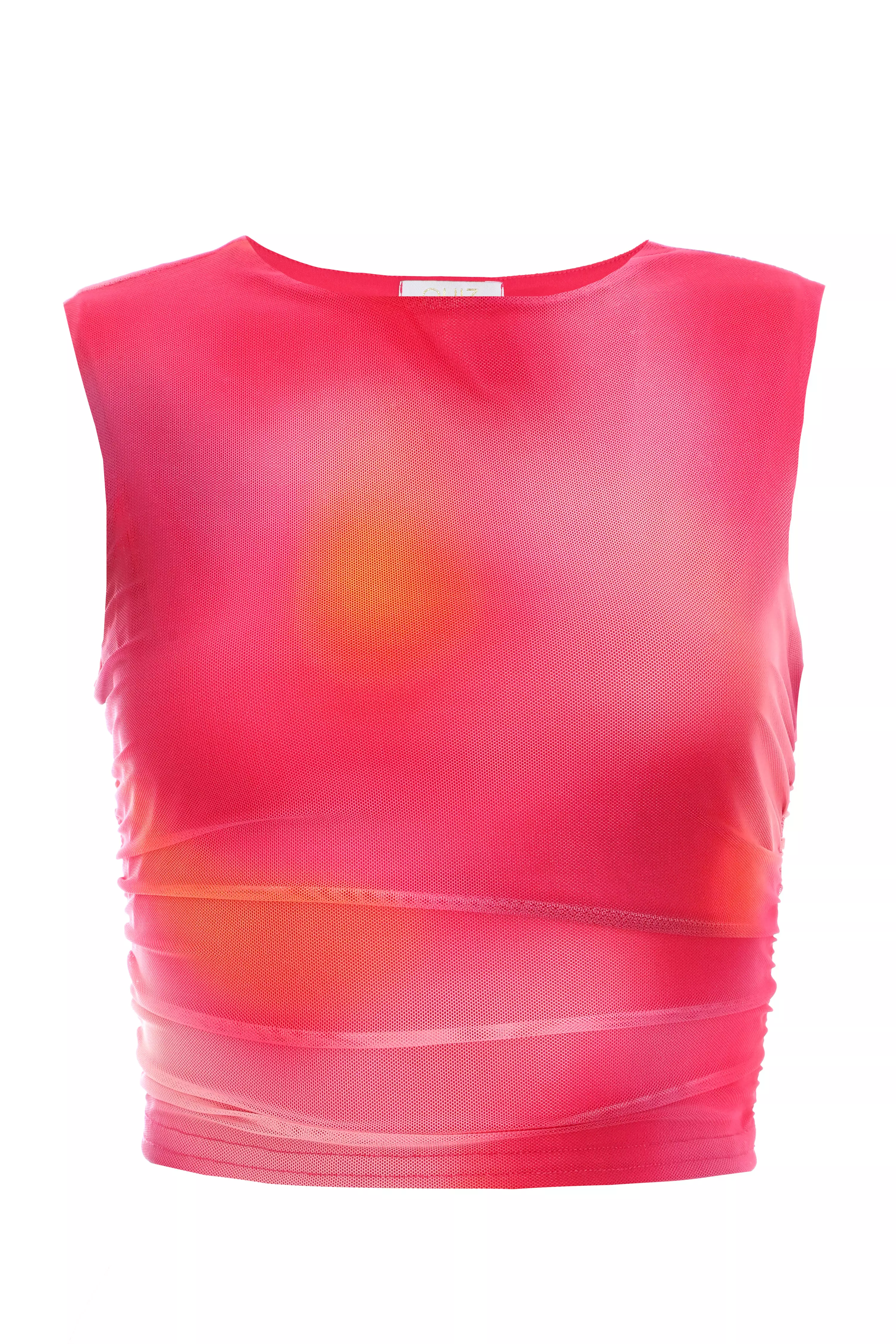 Pink Mesh Ombre Print Crop Top