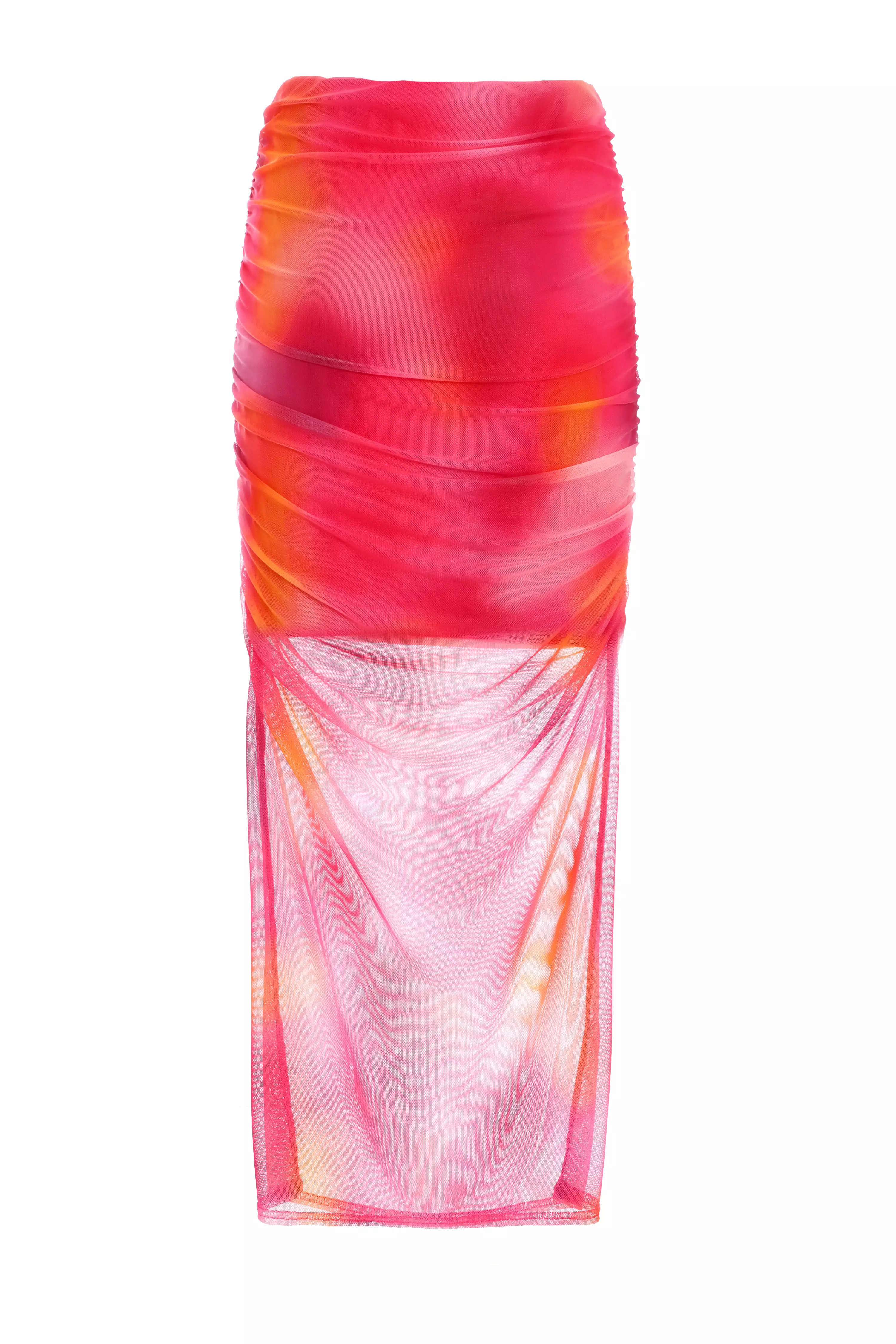 Pink Mesh Ombre Print Midaxi Skirt