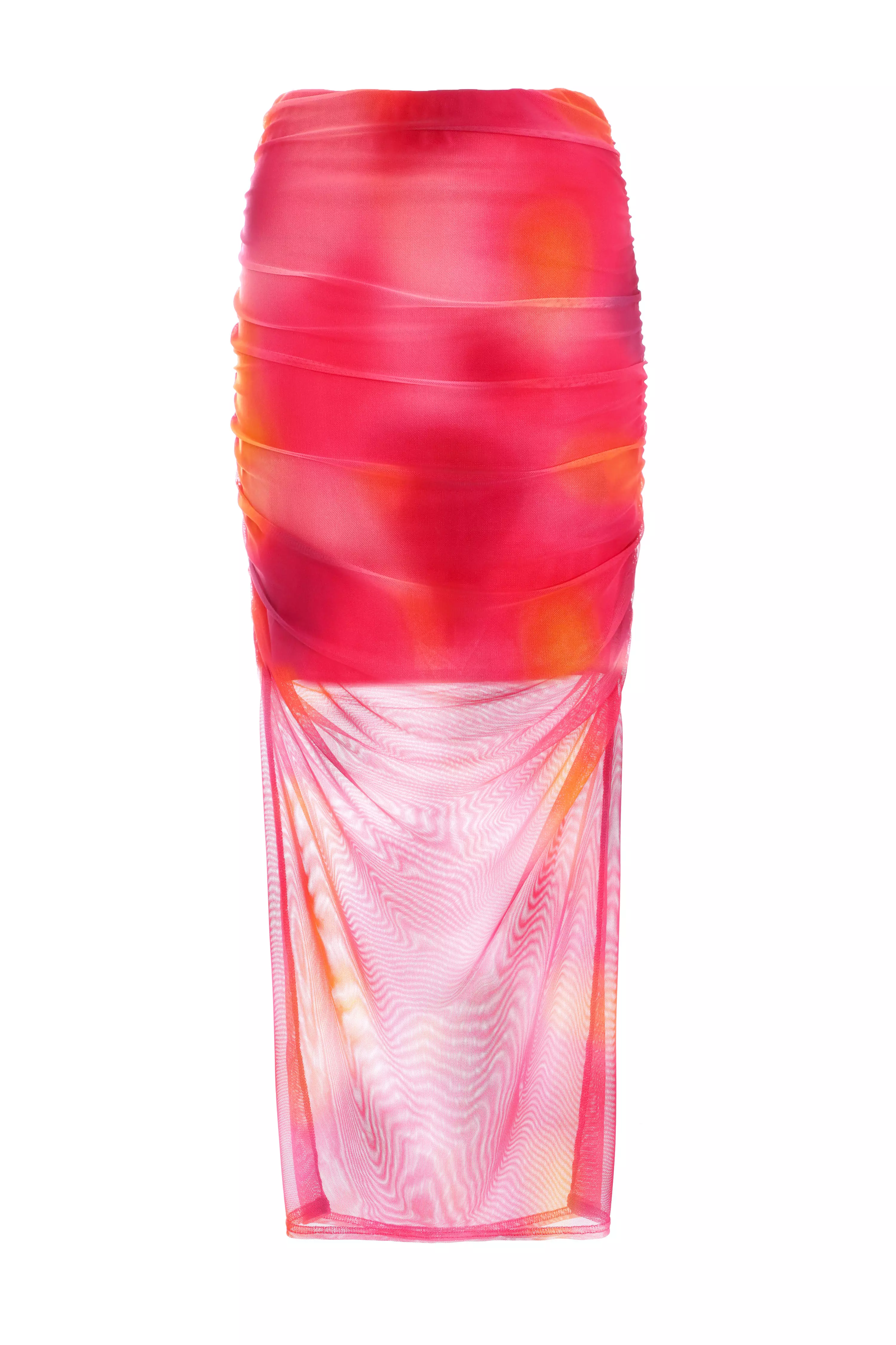 Pink Mesh Ombre Print Midaxi Skirt