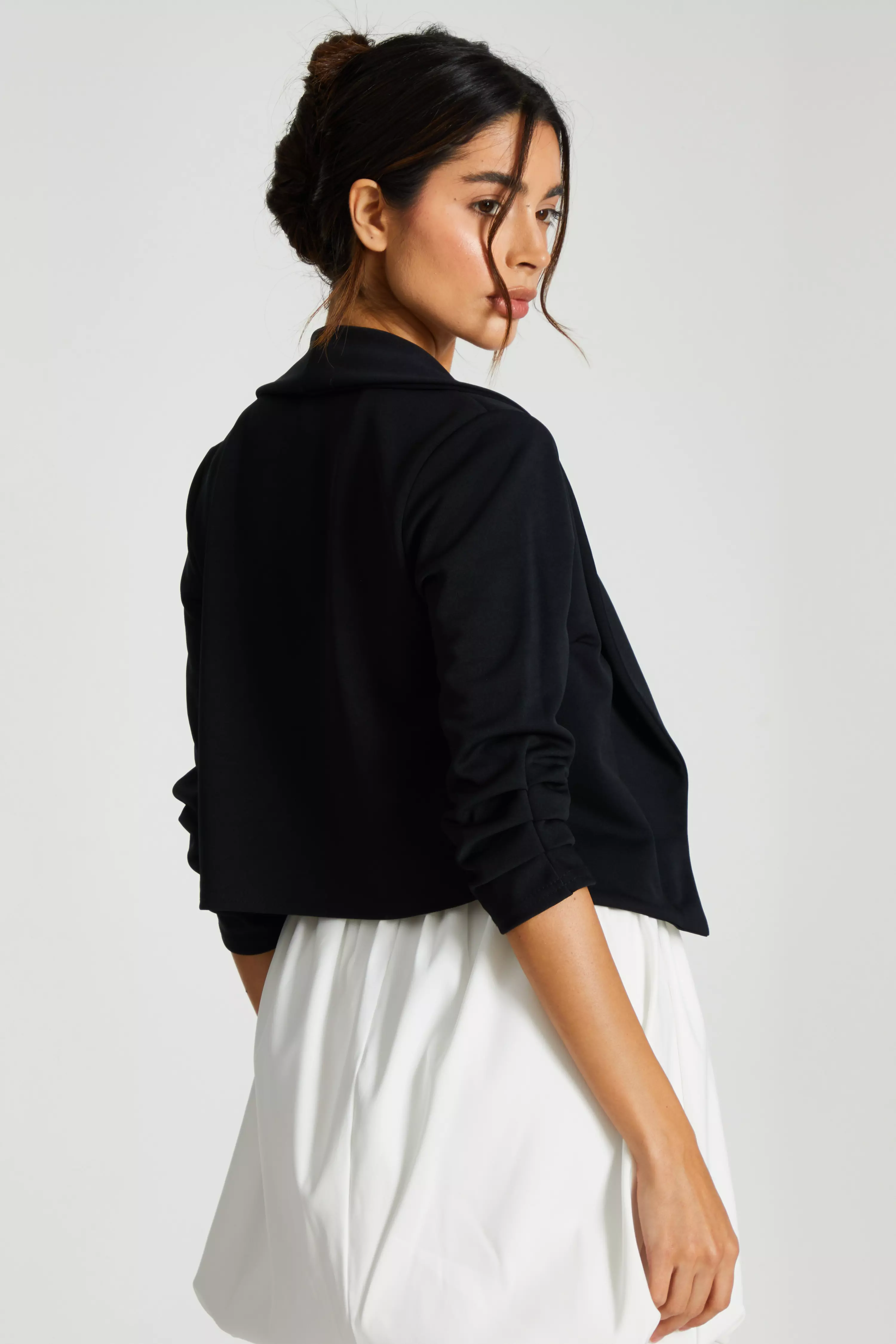 Black Shawl Collar Crop Jacket