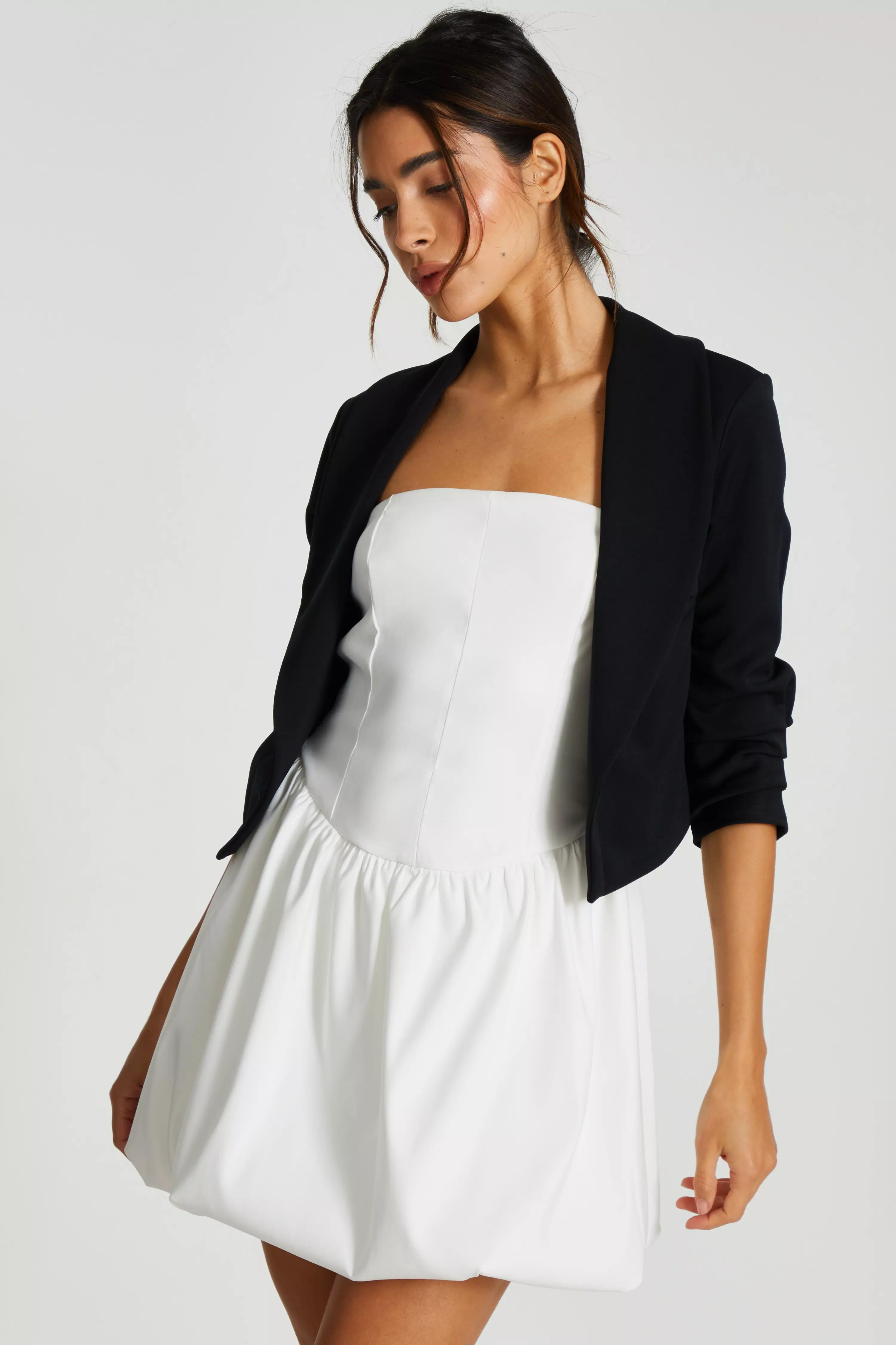 Black Shawl Collar Crop Jacket