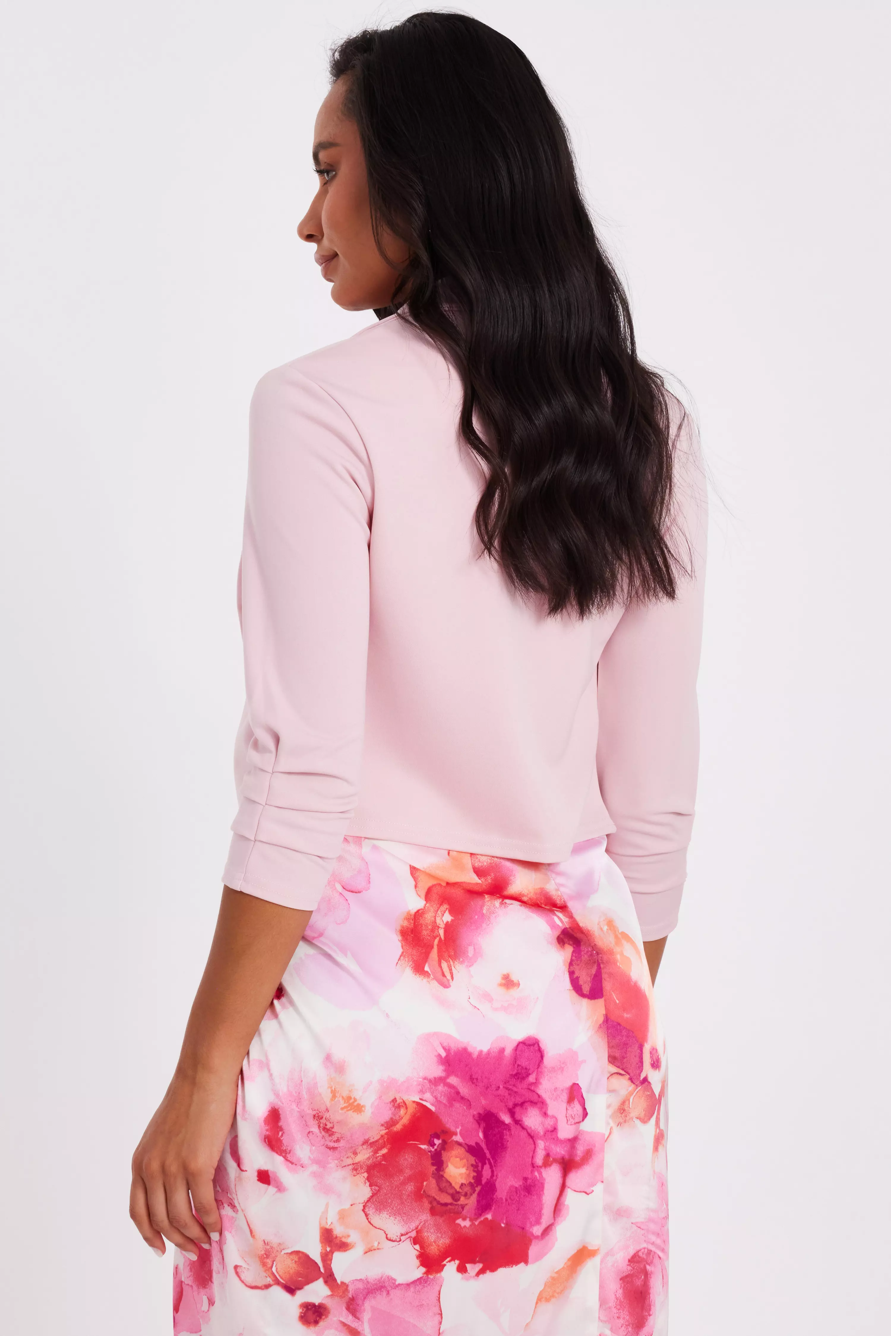 Pink Shawl Collar Crop Jacket