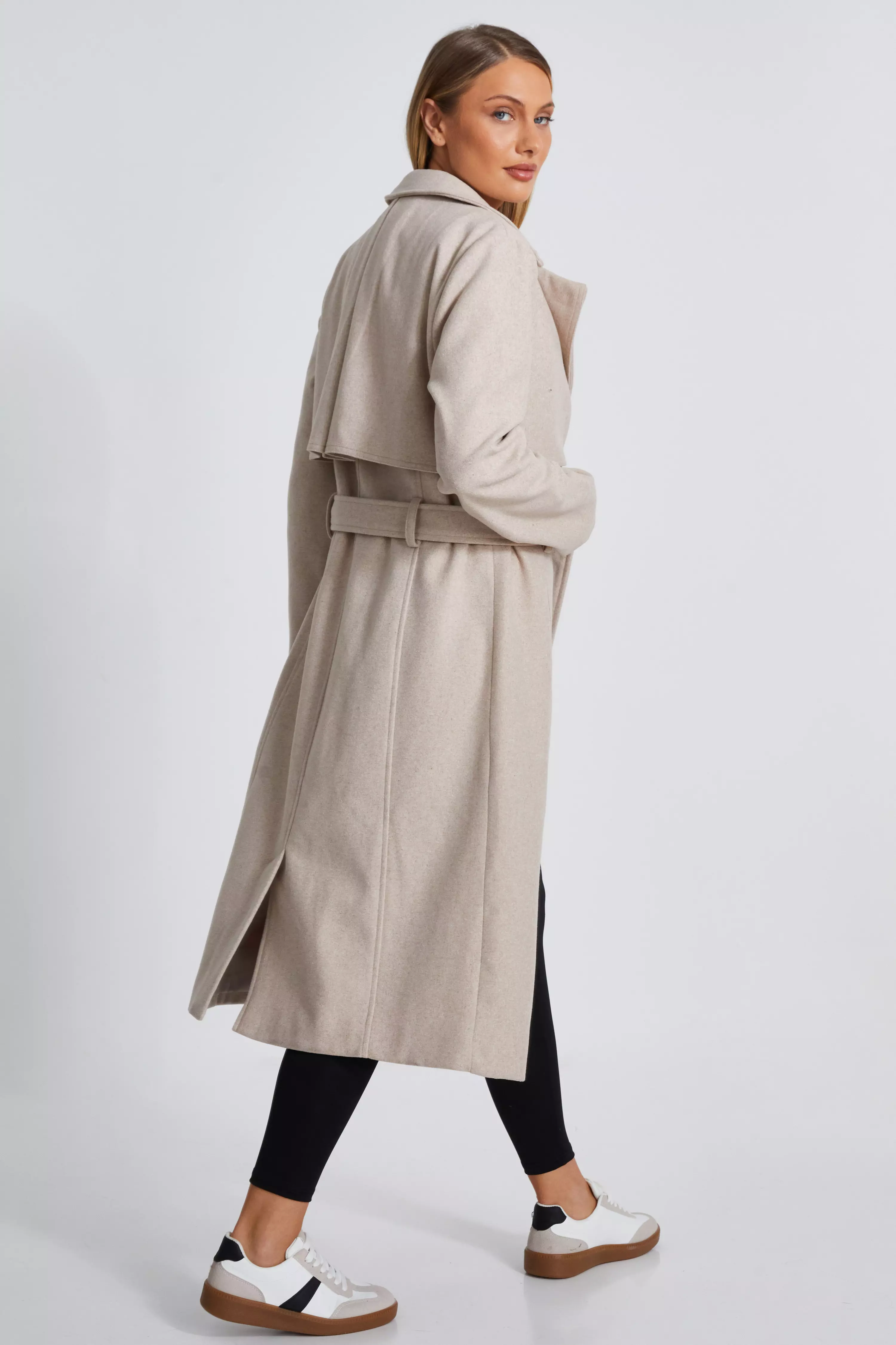 Camel Faux Wool Trench Coat