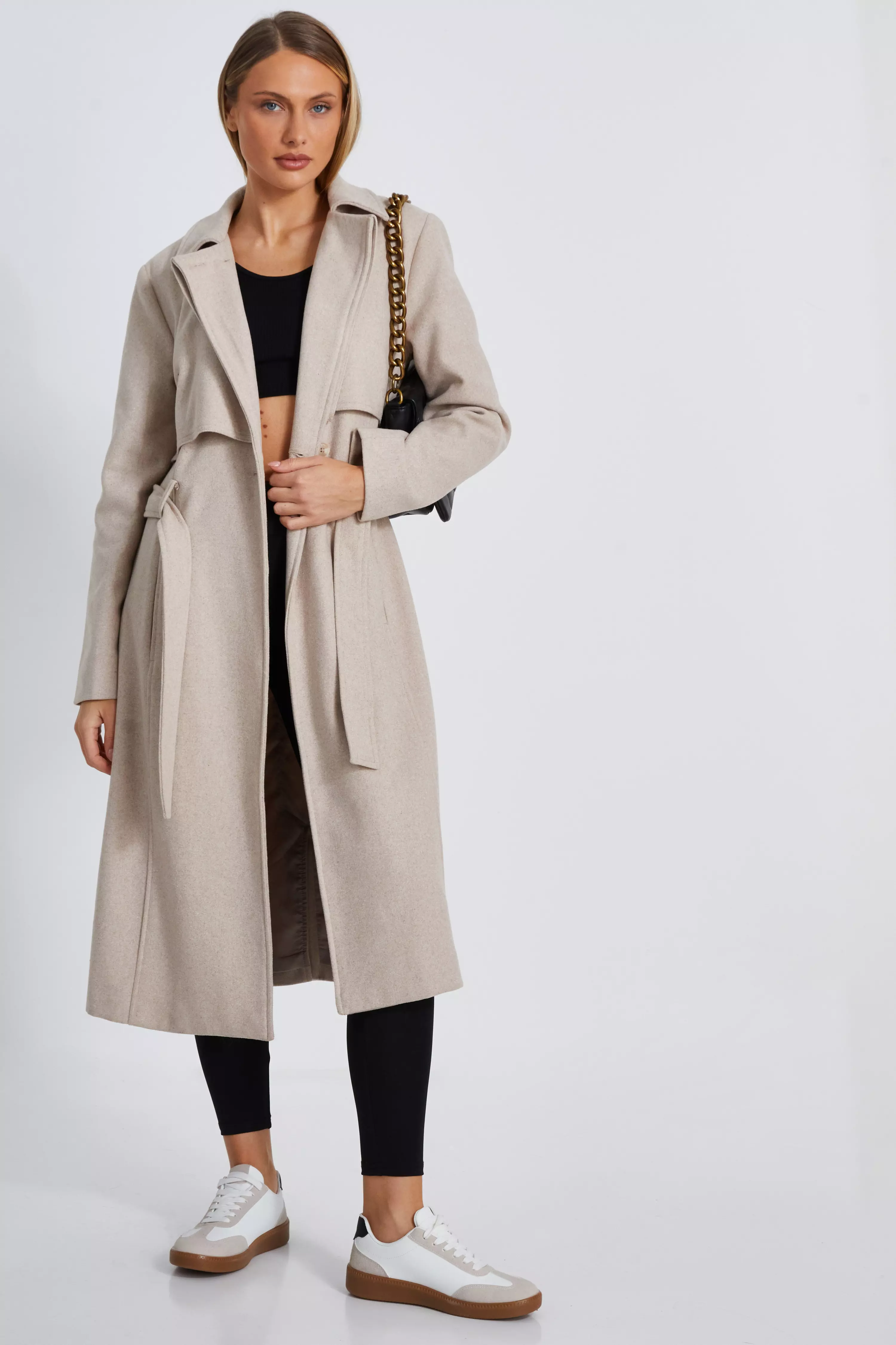 Camel Faux Wool Trench Coat