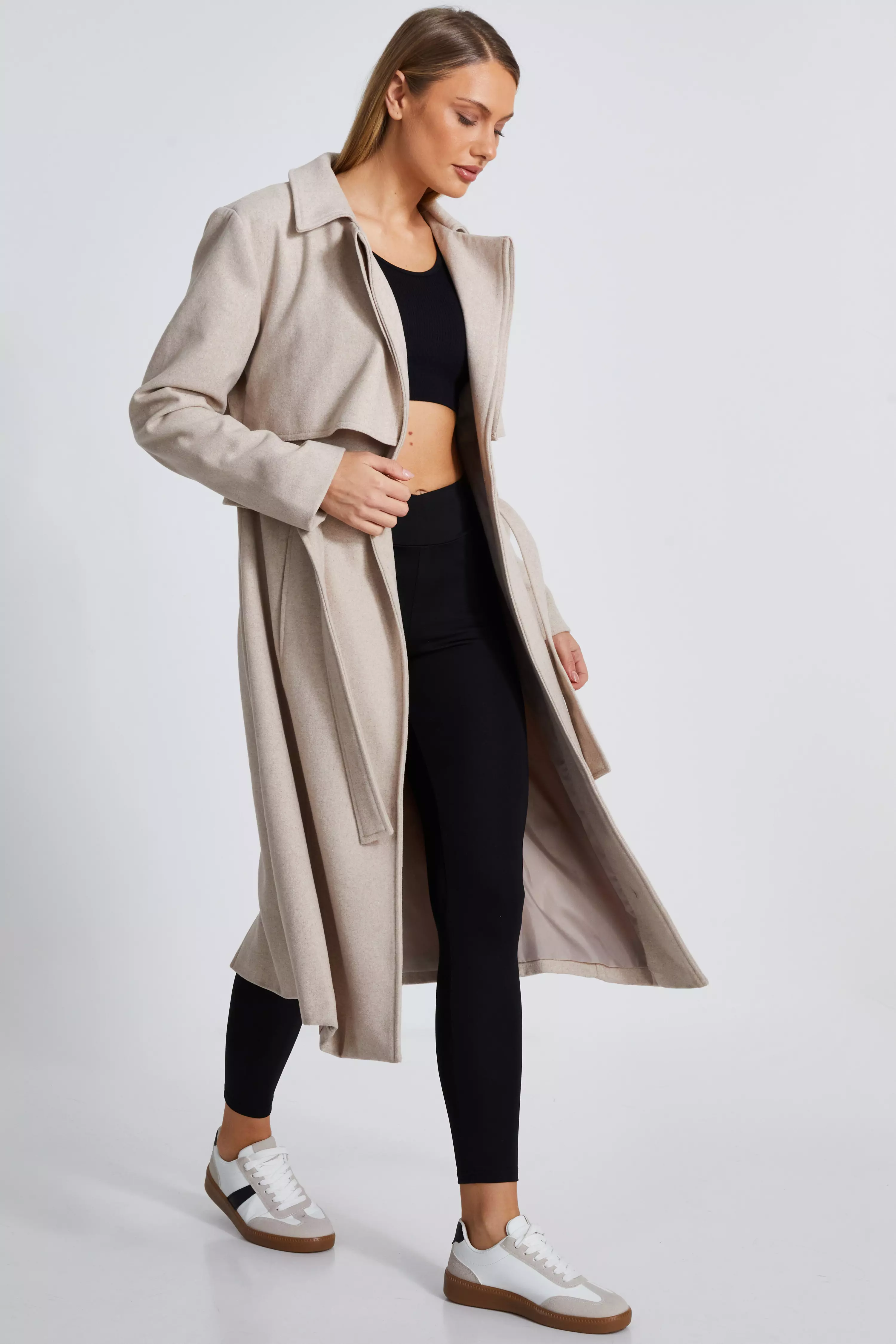 Camel Faux Wool Trench Coat