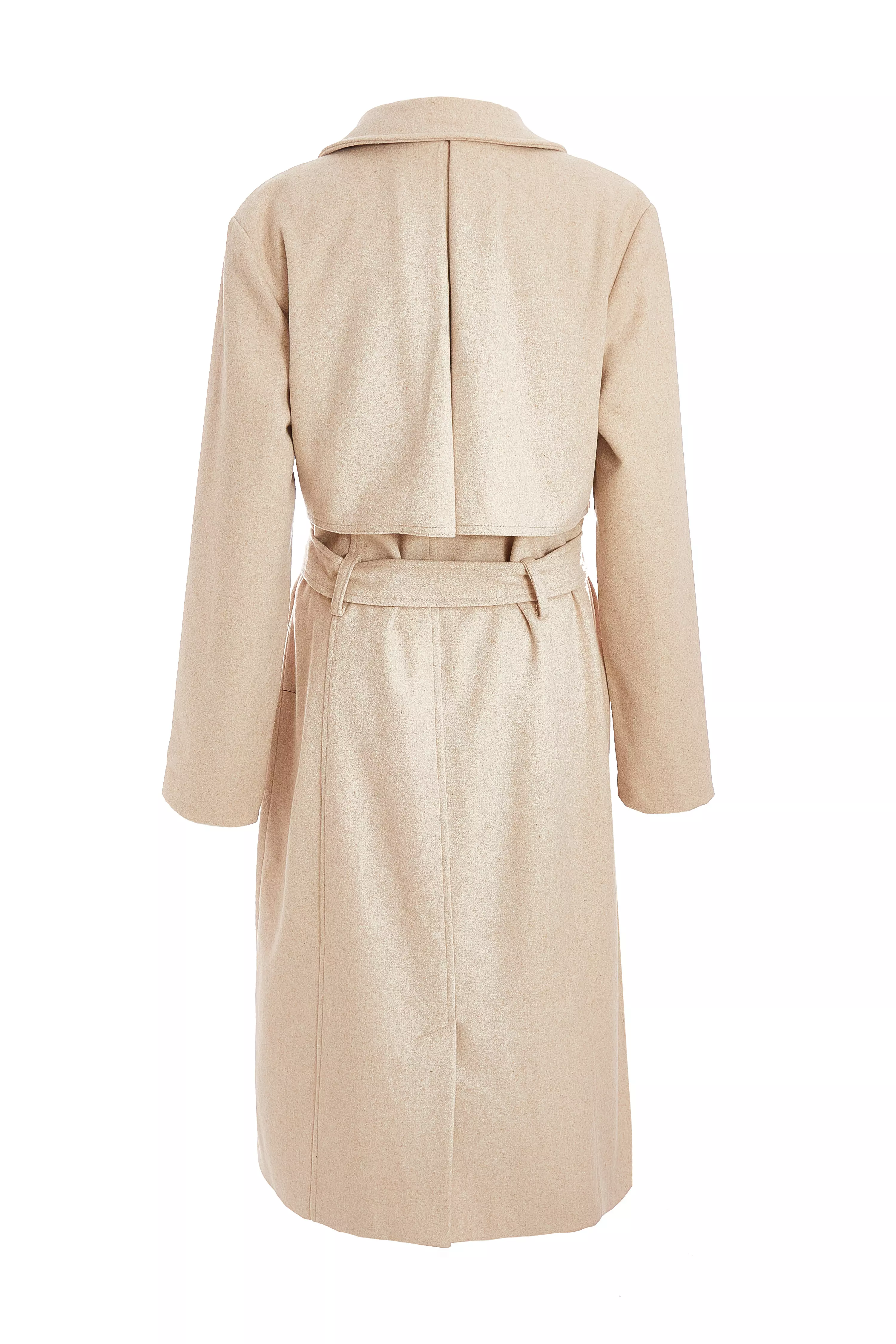 Camel Faux Wool Trench Coat