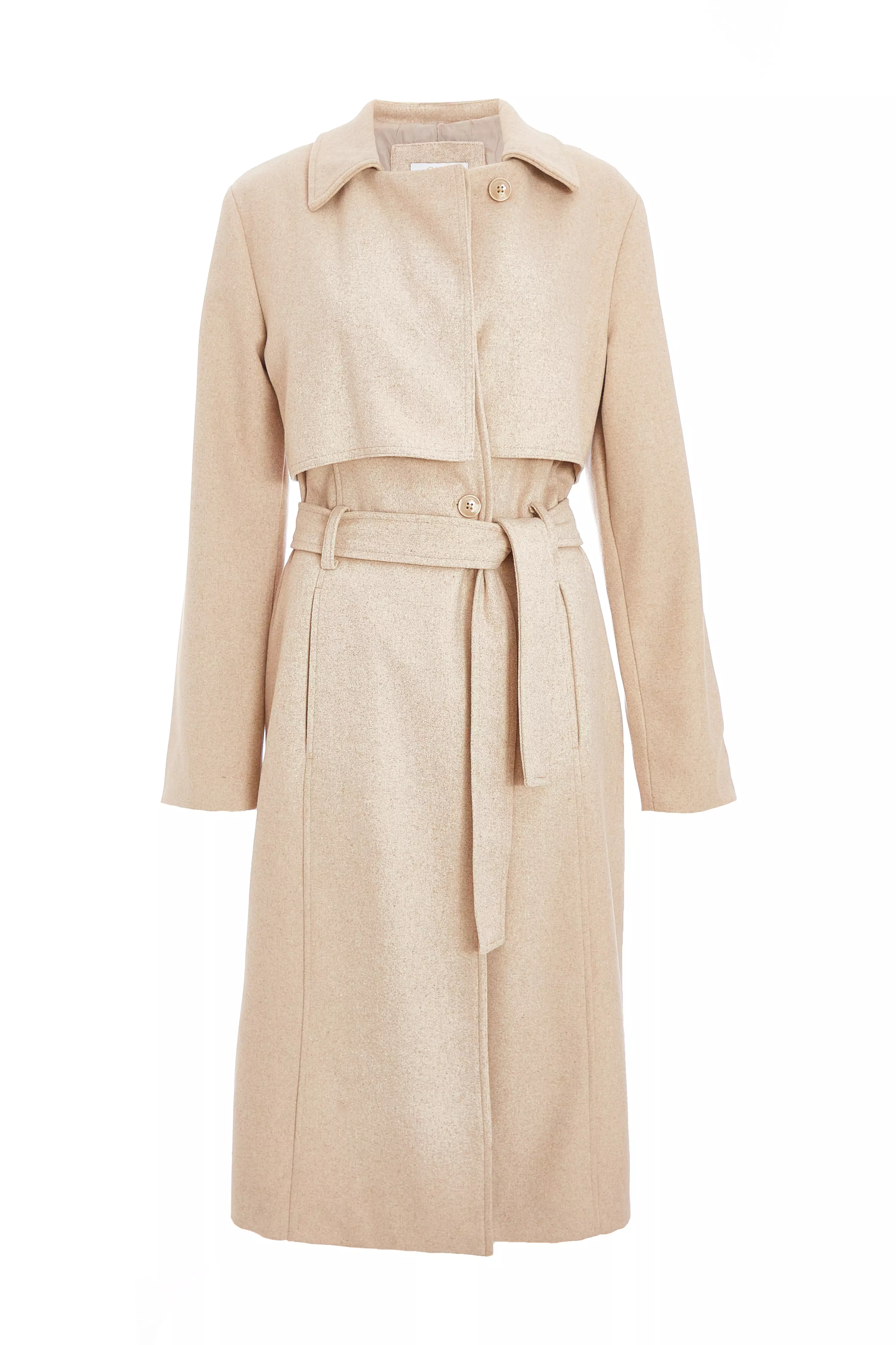 Camel Faux Wool Trench Coat