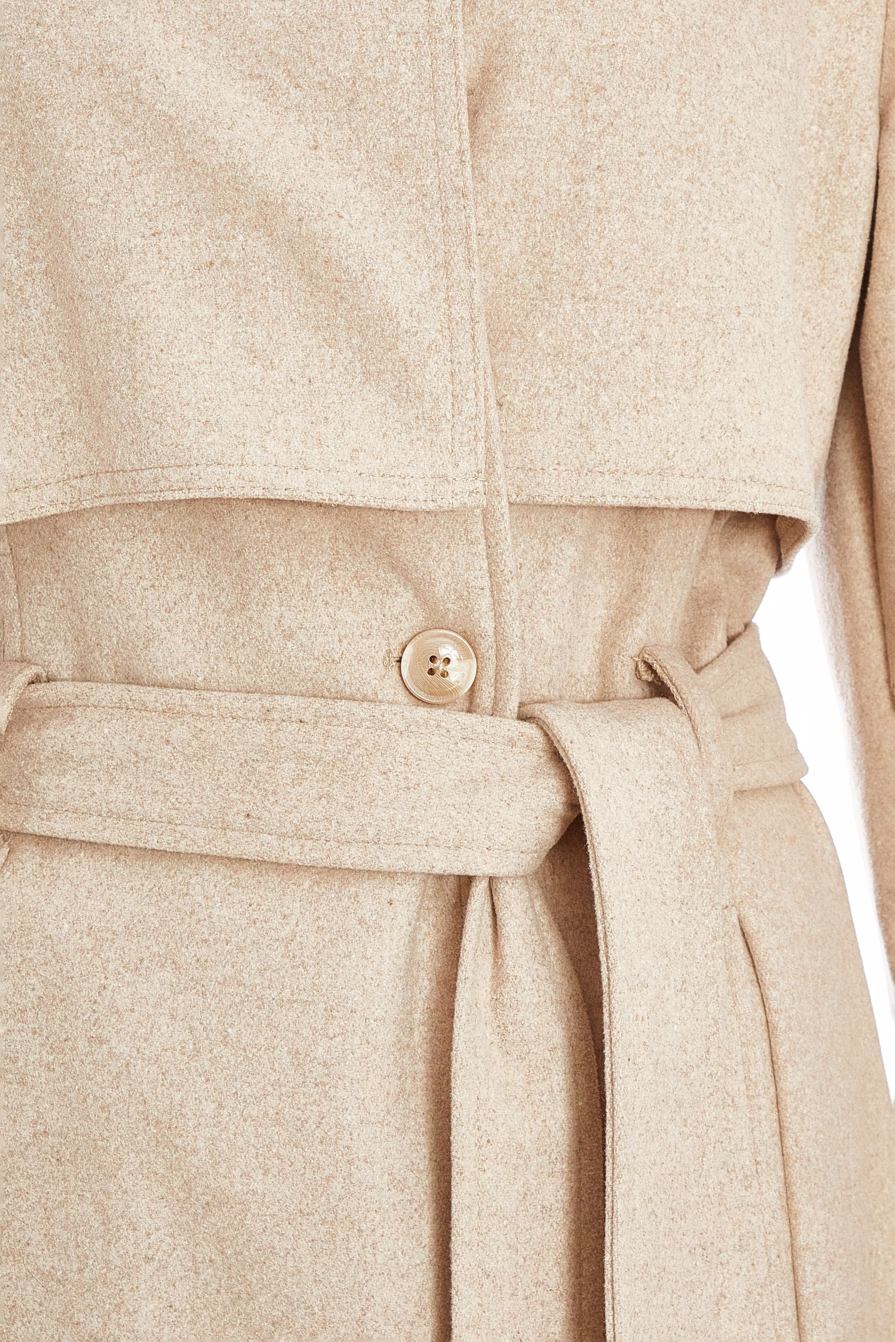 Camel Faux Wool Trench Coat