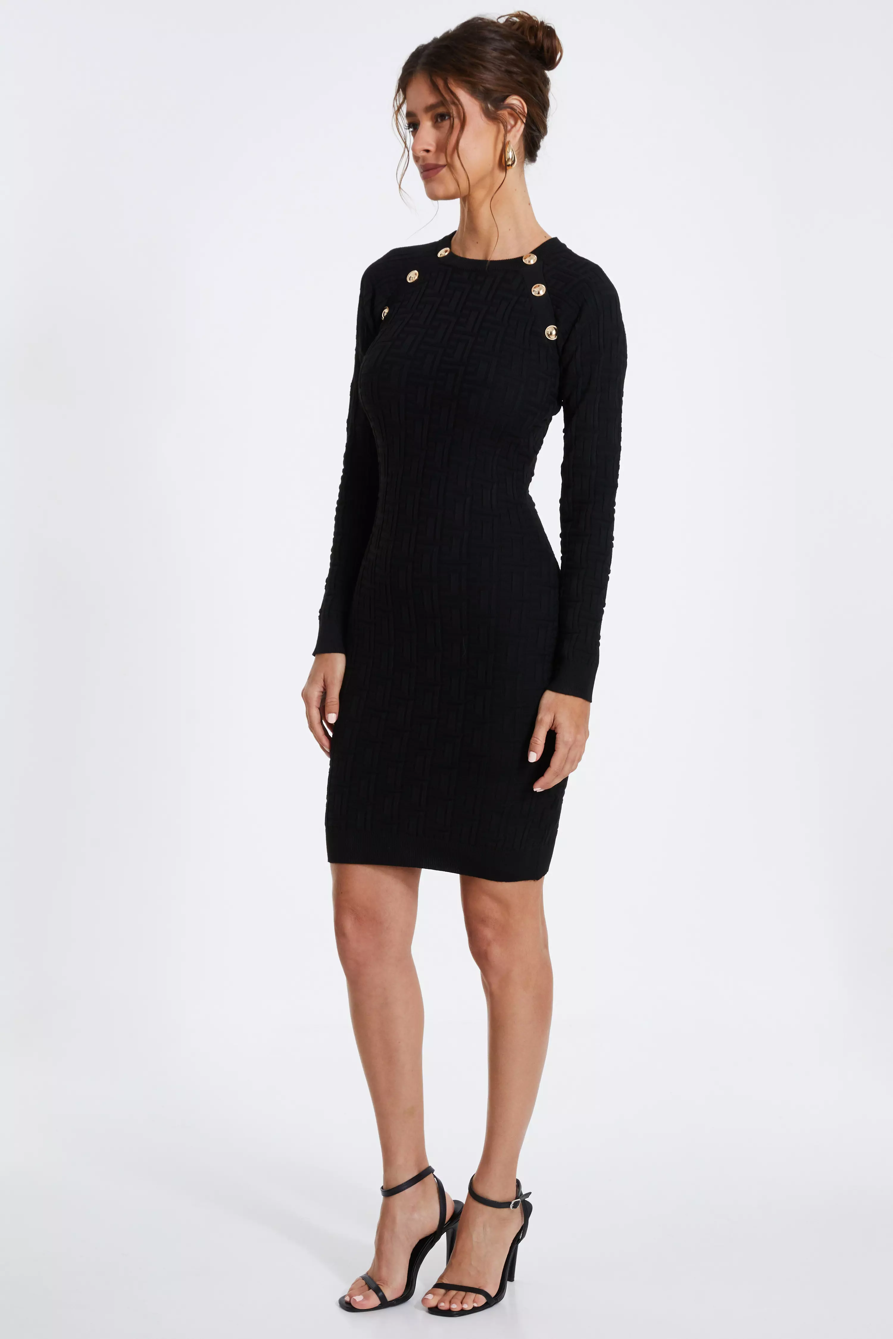 Black Knitted Jacquard Mini Dress