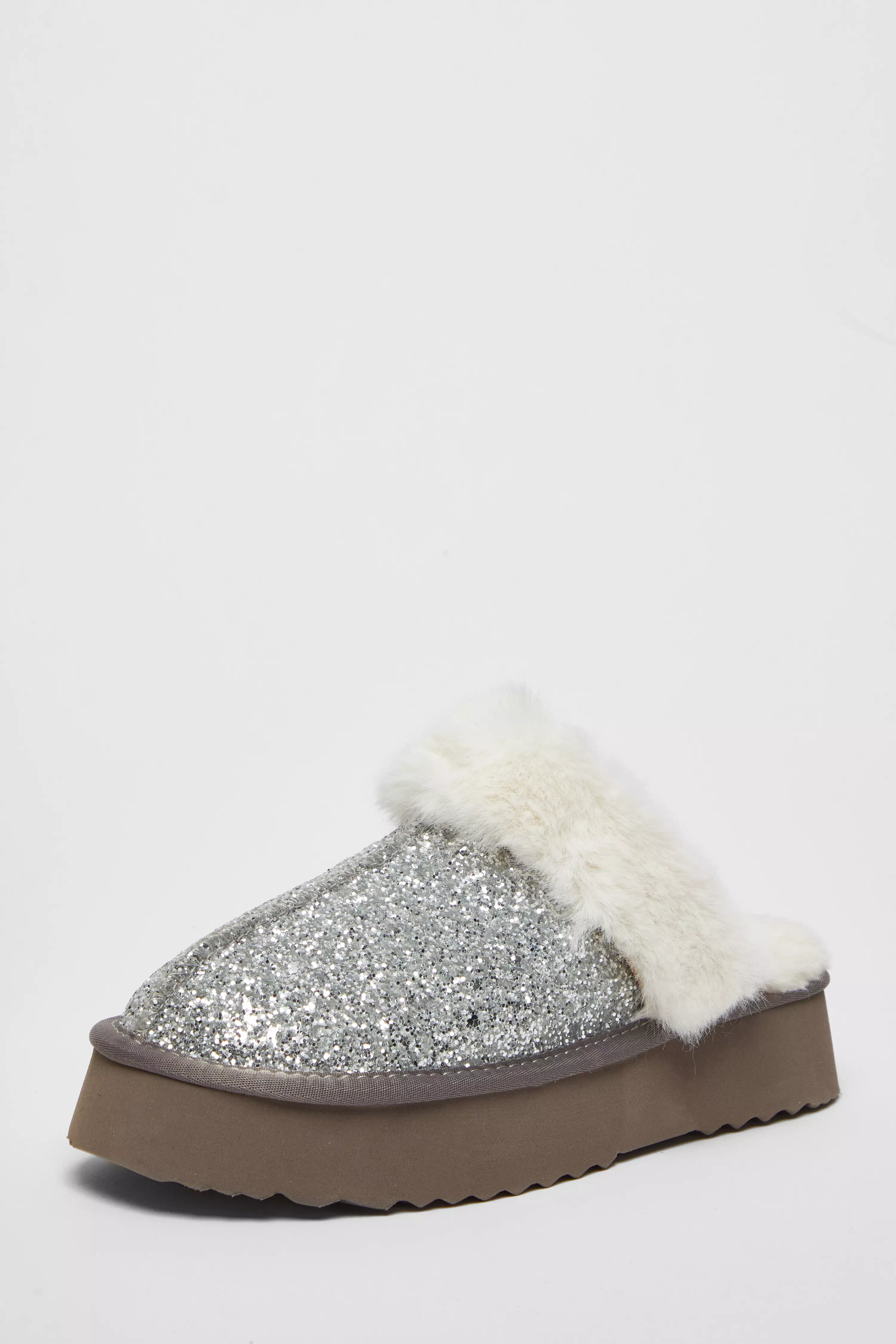 Silver Glitter Slippers